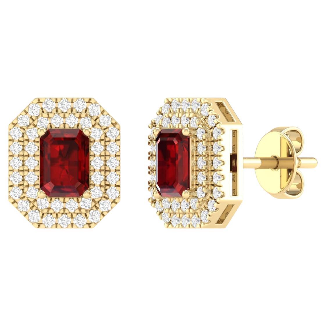 18 Karat Yellow Gold 1.26 Carat Ruby Solitaire Stud Earrings For Sale
