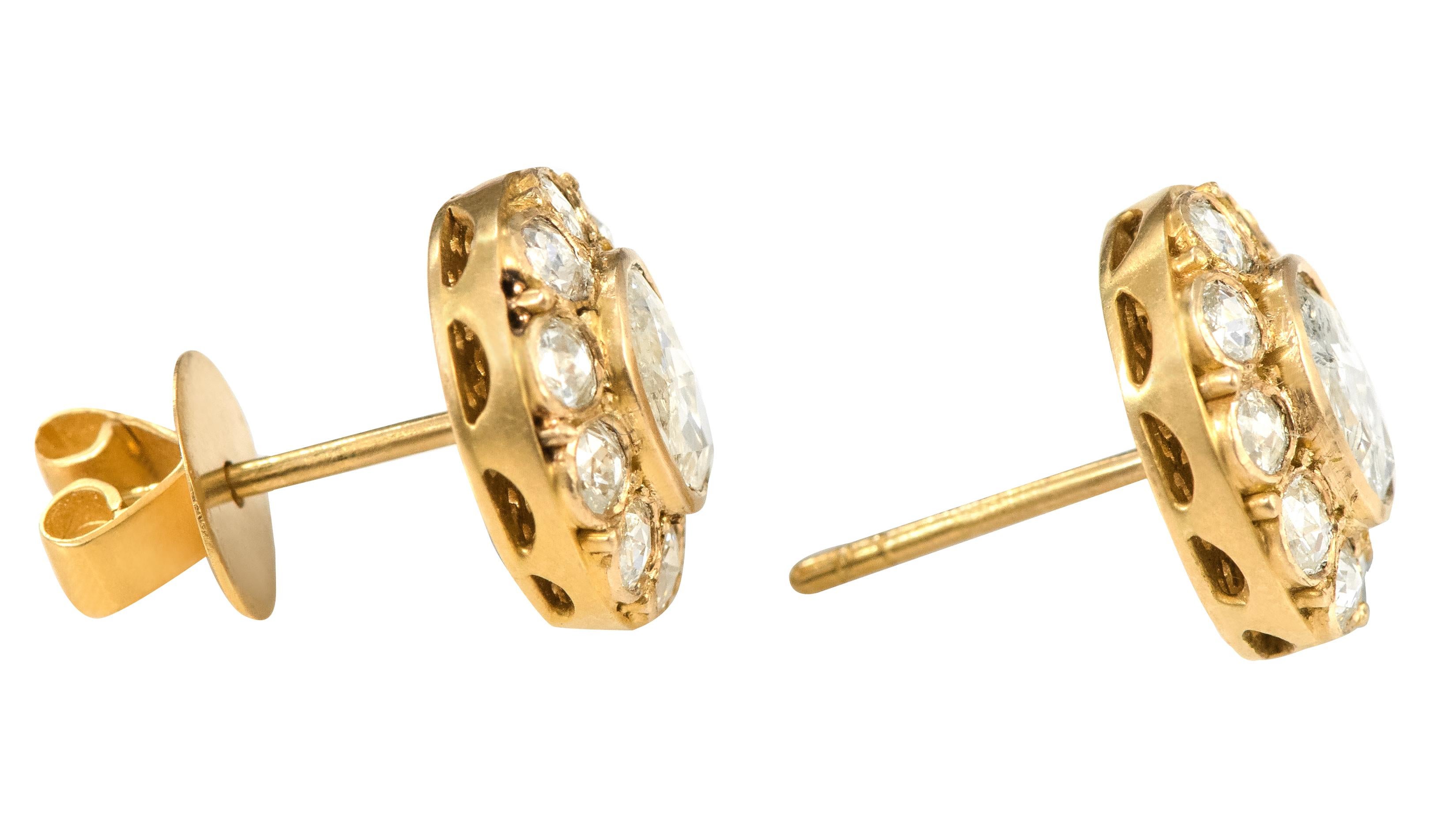 18 Karat Yellow Gold 1.27 Carat Rose-Cut Diamond Stud Earrings In New Condition In Jaipur, IN