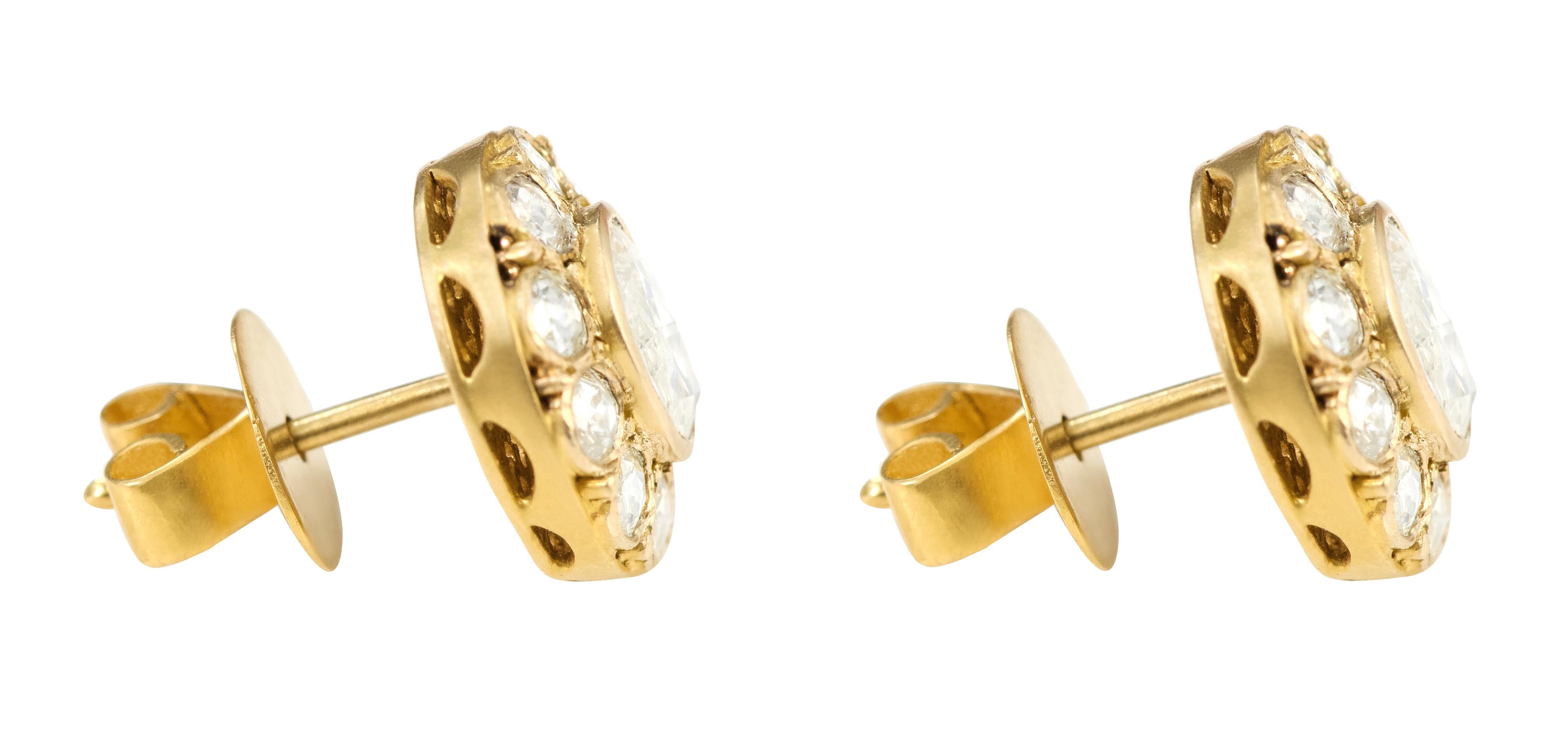 18 Karat Yellow Gold 1.27 Carat Rose-Cut Diamond Stud Earrings 1