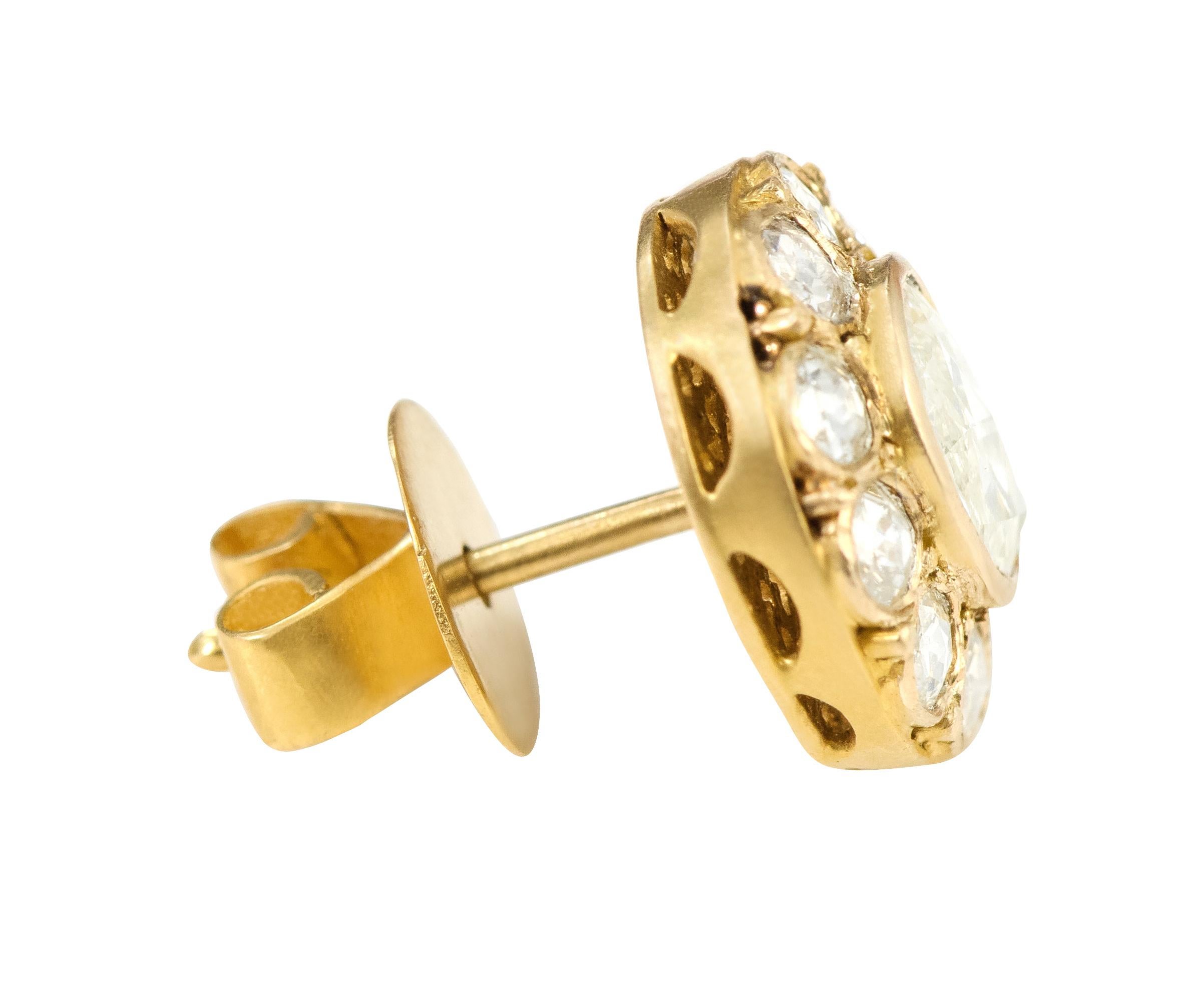 18 Karat Yellow Gold 1.27 Carat Rose-Cut Diamond Stud Earrings 2