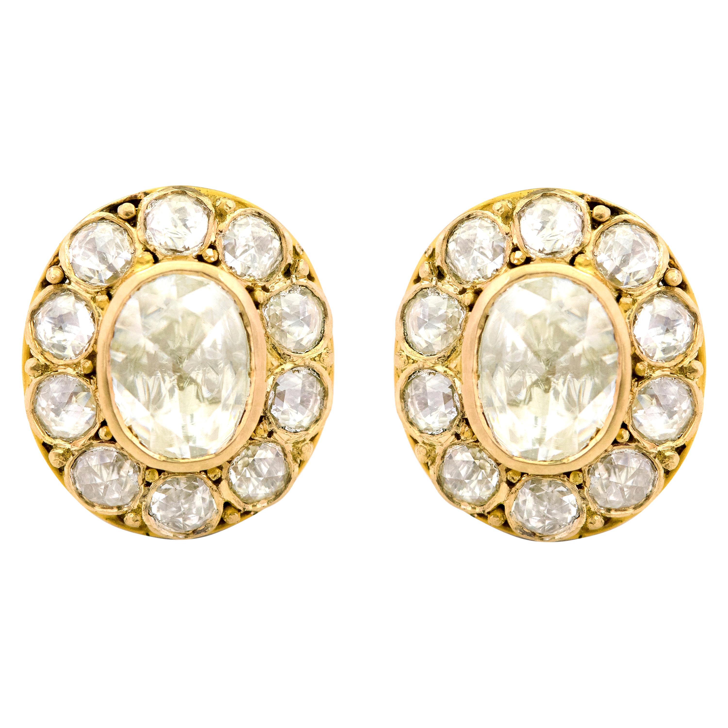 18 Karat Yellow Gold 1.27 Carat Rose-Cut Diamond Stud Earrings
