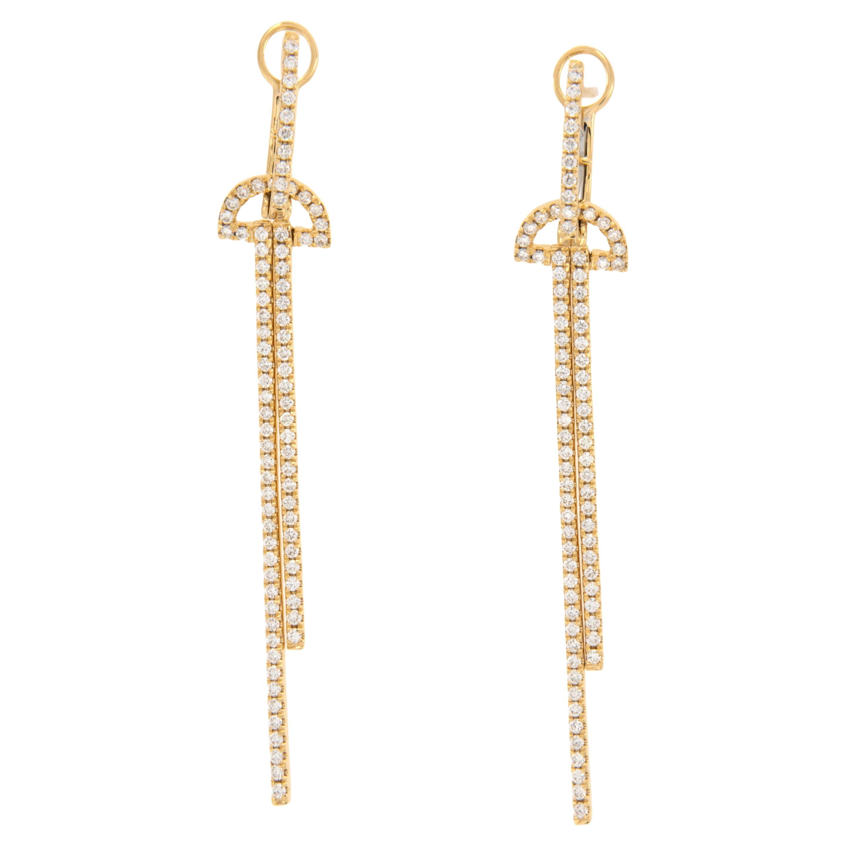 18 Karat Yellow Gold 1.33 Cttw Diamond Art Deco Style Dangle Earrings 
