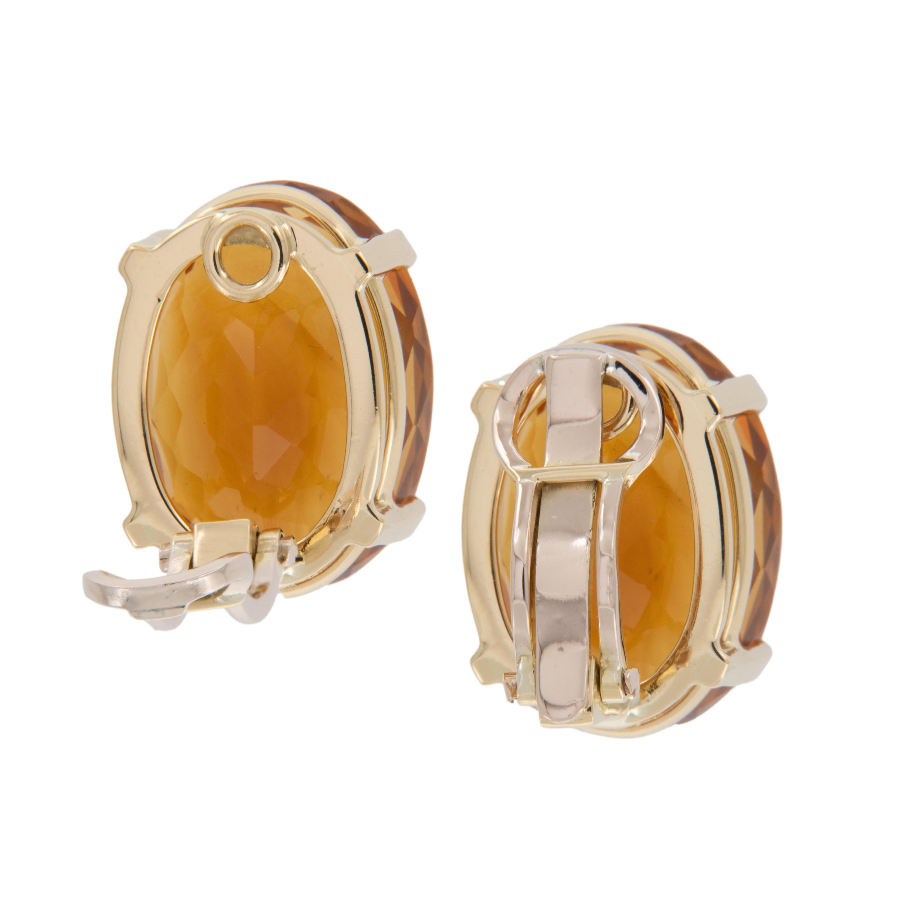 Oval Cut 18 Karat Yellow Gold 13.30 Cttw Madeira Citrine Clip Earrings For Sale