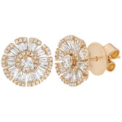 18 Karat Yellow Gold 1.39 Carat Diamonds Round Flower Stud Earrings