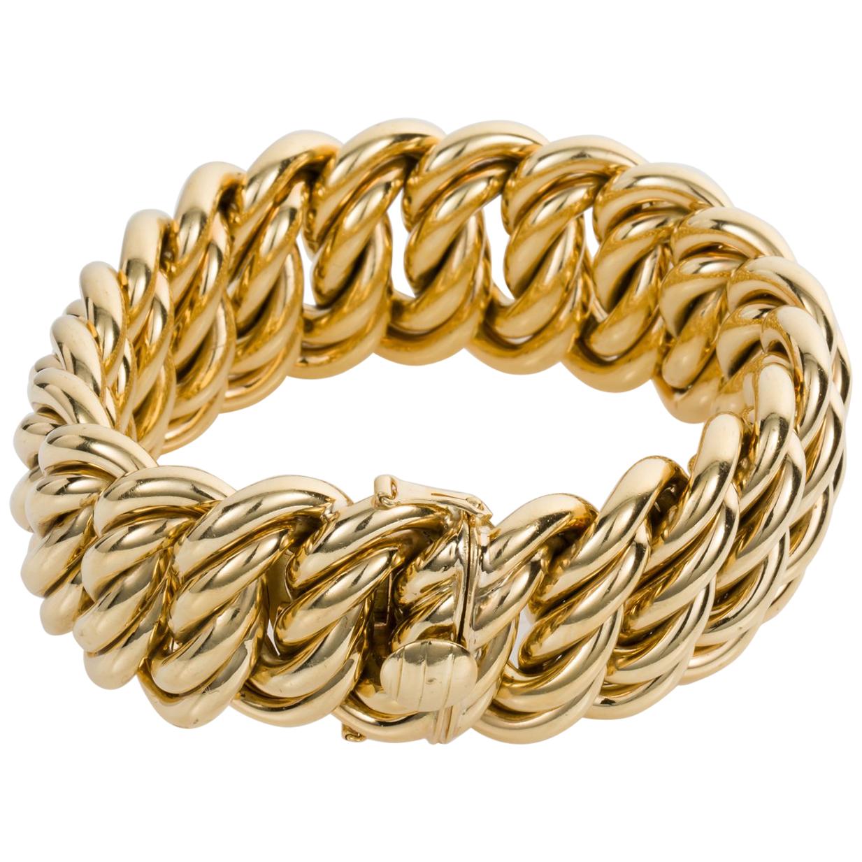 18 Karat Yellow Gold 140 Grams French Gourmette Curb Link Bracelet