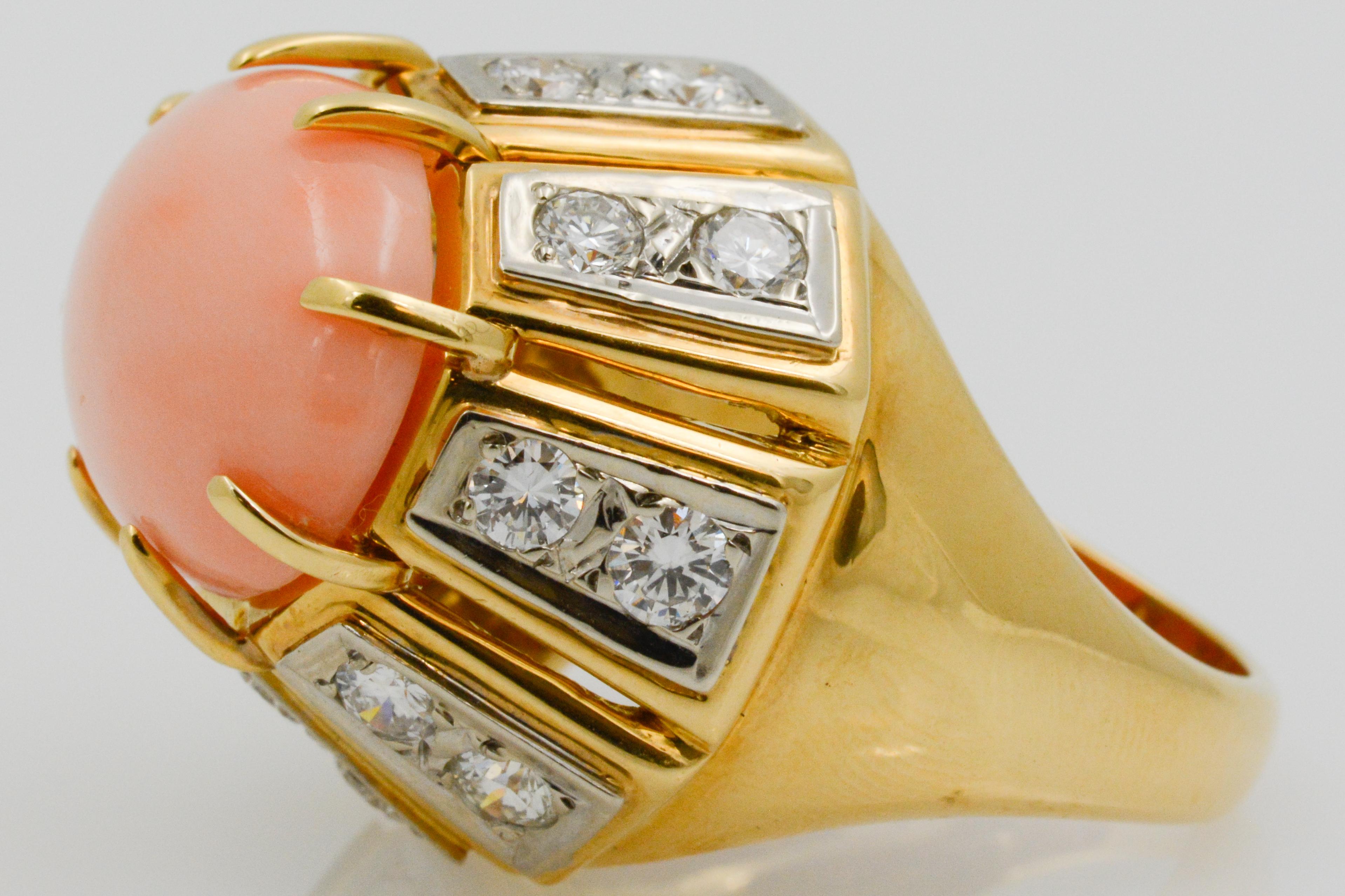 18 Karat Yellow Gold 14.57 Carat Angel Skin Coral Fashion Ring 5