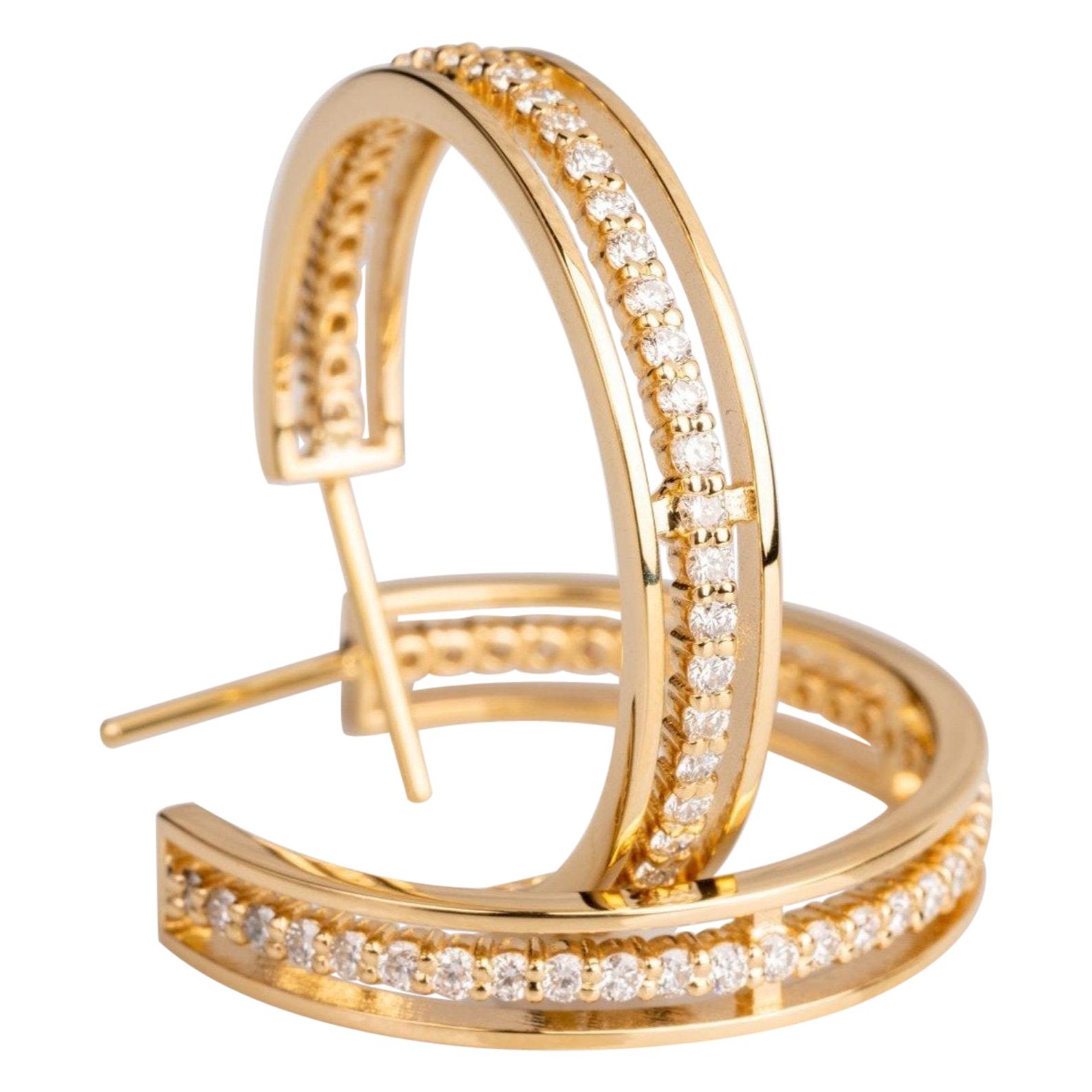 18 Karat Yellow Gold 1.48 Carat White Diamond Floating Hoop Earrings