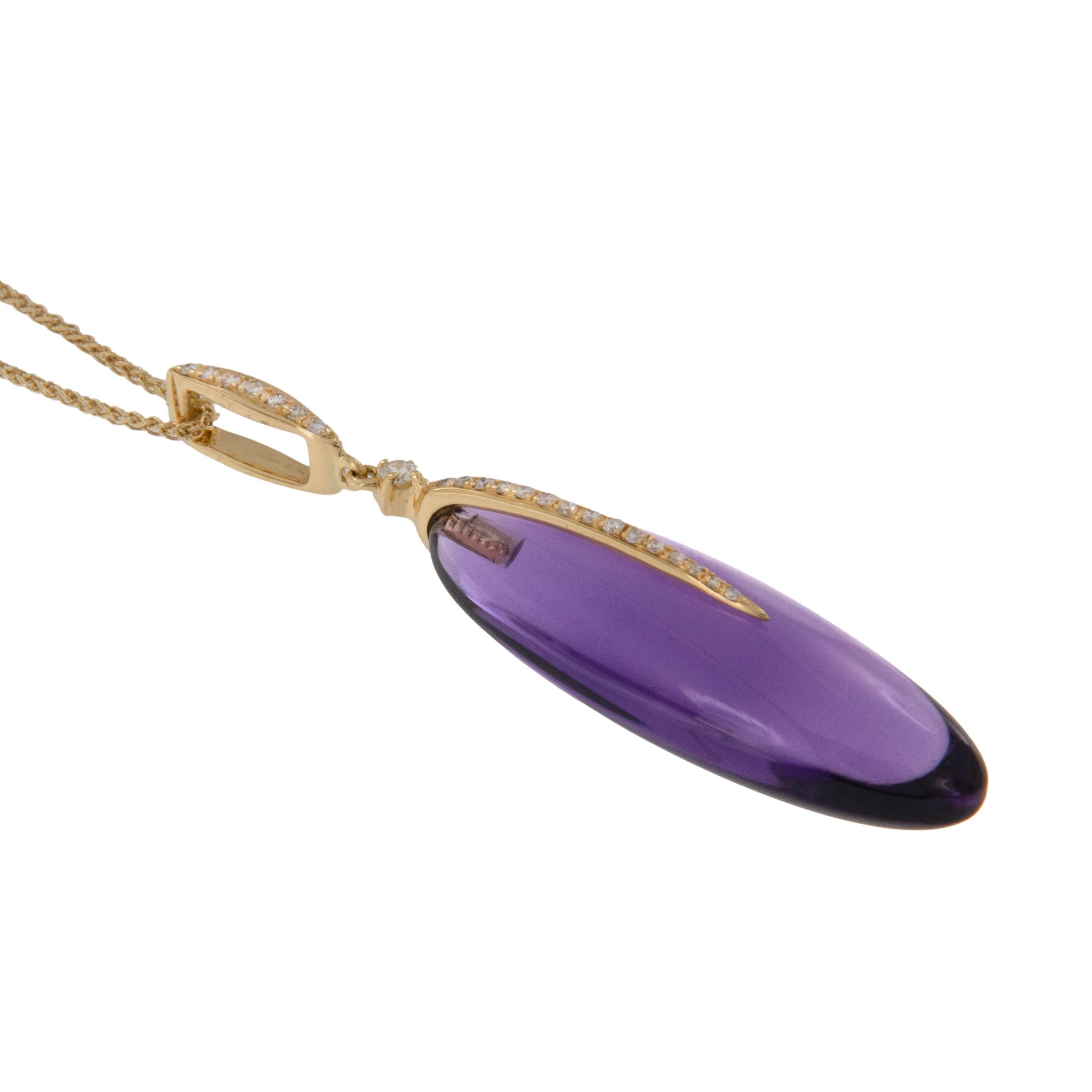Contemporary 18 Karat Yellow Gold 14.93 Ct Amethyst and Diamond Necklace For Sale