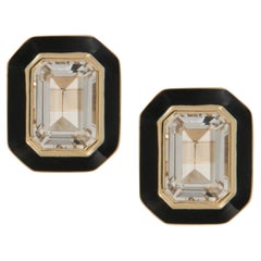 18 Karat Yellow Gold 1.50 Carat Rock Crystal Enamel Queen Earrings by Goshwara
