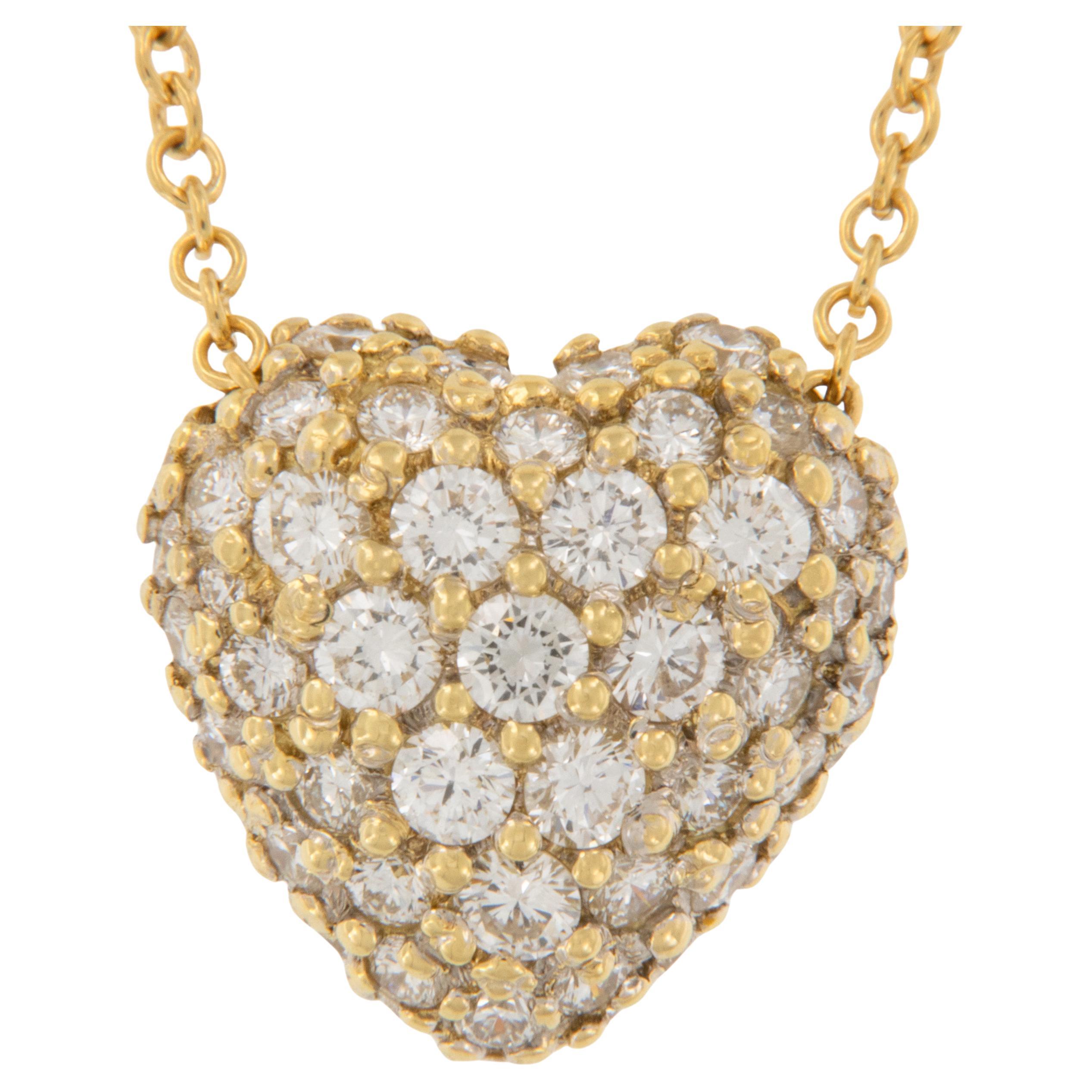 18 Karat Yellow Gold 1.50 Cttw Diamond Puffy Heart Necklace by Patrick Irla For Sale