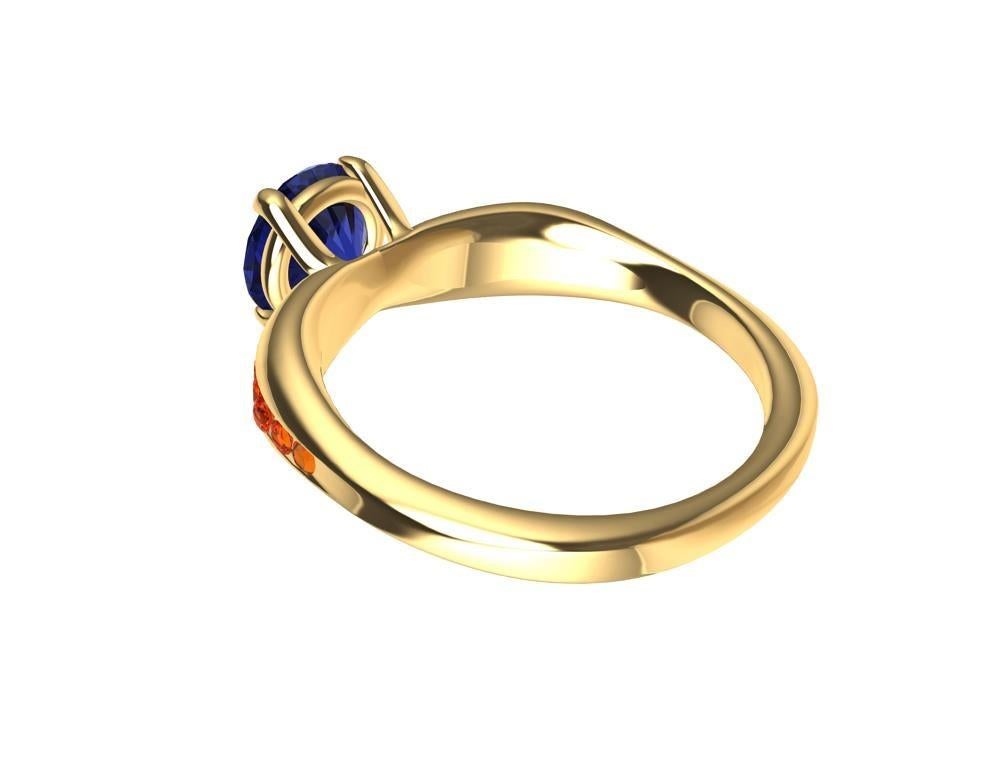 For Sale:  18 Karat Yellow Gold 1.55 Carat Sapphire and Orange Spinels Cocktail Ring 11
