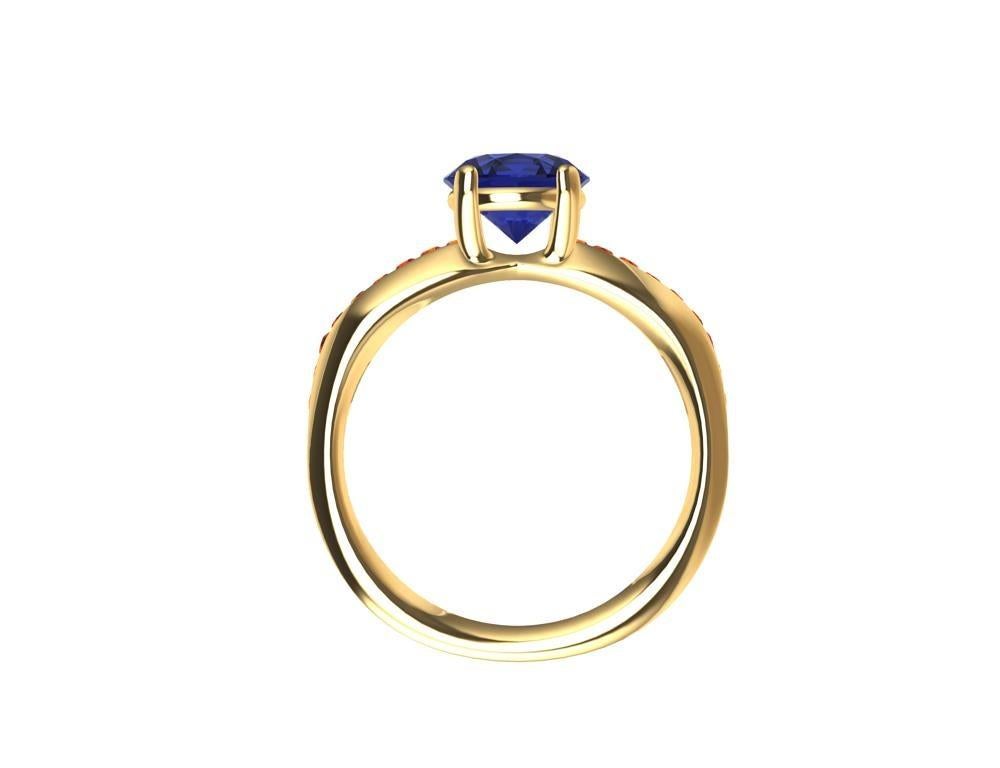 For Sale:  18 Karat Yellow Gold 1.55 Carat Sapphire and Orange Spinels Cocktail Ring 12
