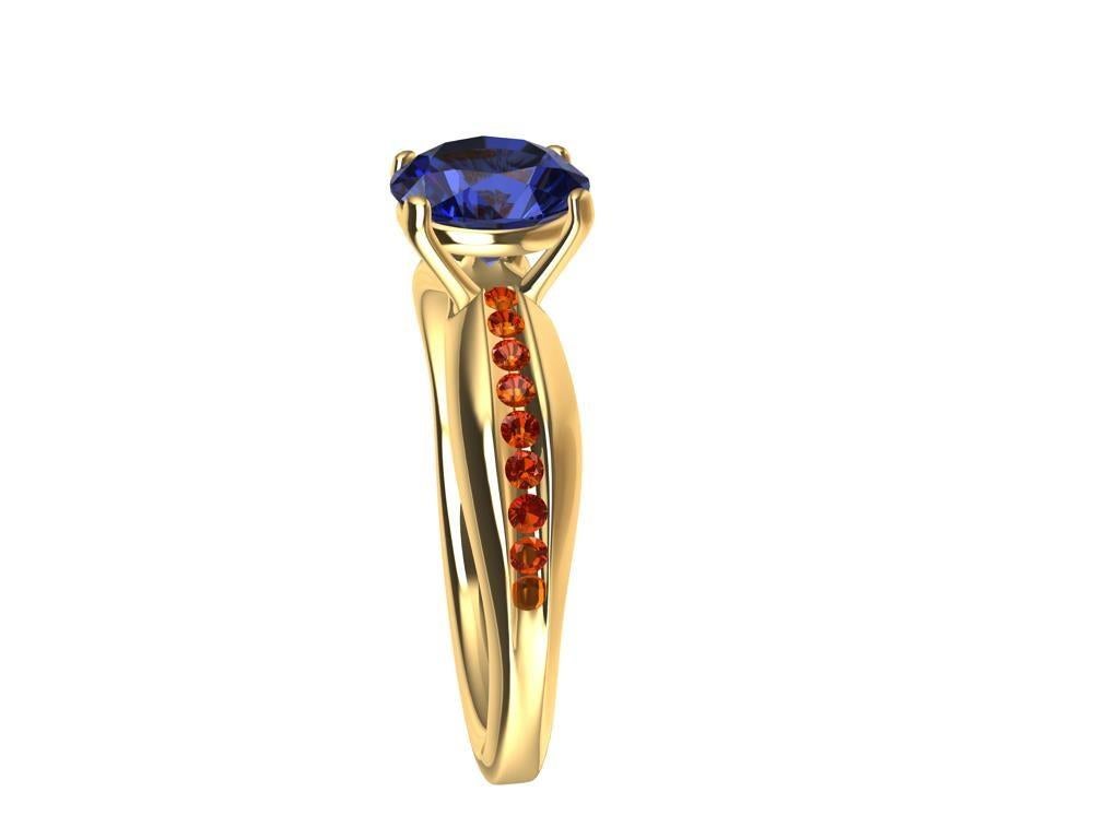 For Sale:  18 Karat Yellow Gold 1.55 Carat Sapphire and Orange Spinels Cocktail Ring 3