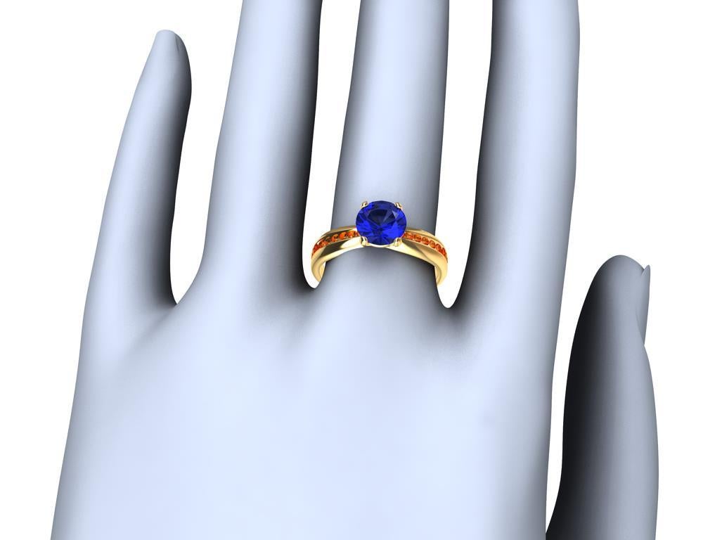 For Sale:  18 Karat Yellow Gold 1.55 Carat Sapphire and Orange Spinels Cocktail Ring 4