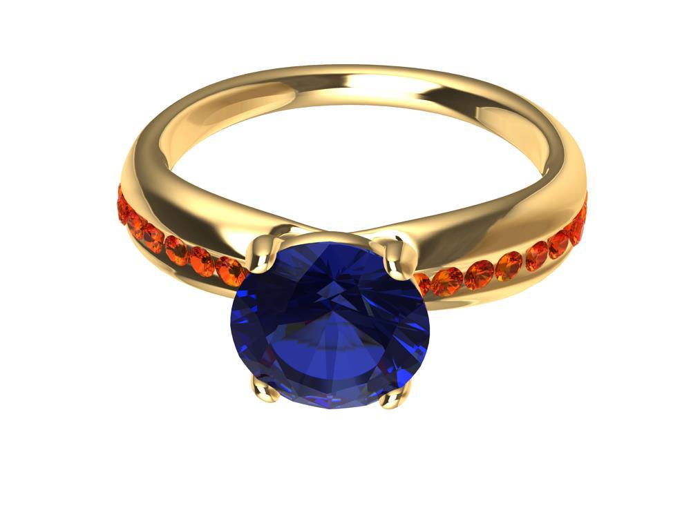 For Sale:  18 Karat Yellow Gold 1.55 Carat Sapphire and Orange Spinels Cocktail Ring 5