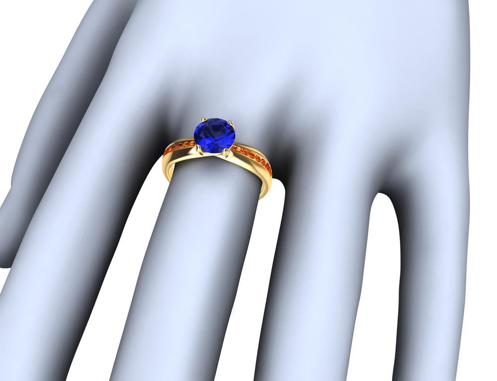 For Sale:  18 Karat Yellow Gold 1.55 Carat Sapphire and Orange Spinels Cocktail Ring 6