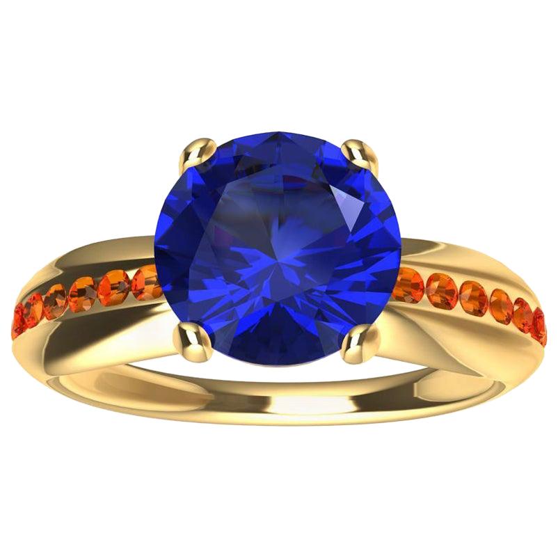 For Sale:  18 Karat Yellow Gold 1.55 Carat Sapphire and Orange Spinels Cocktail Ring