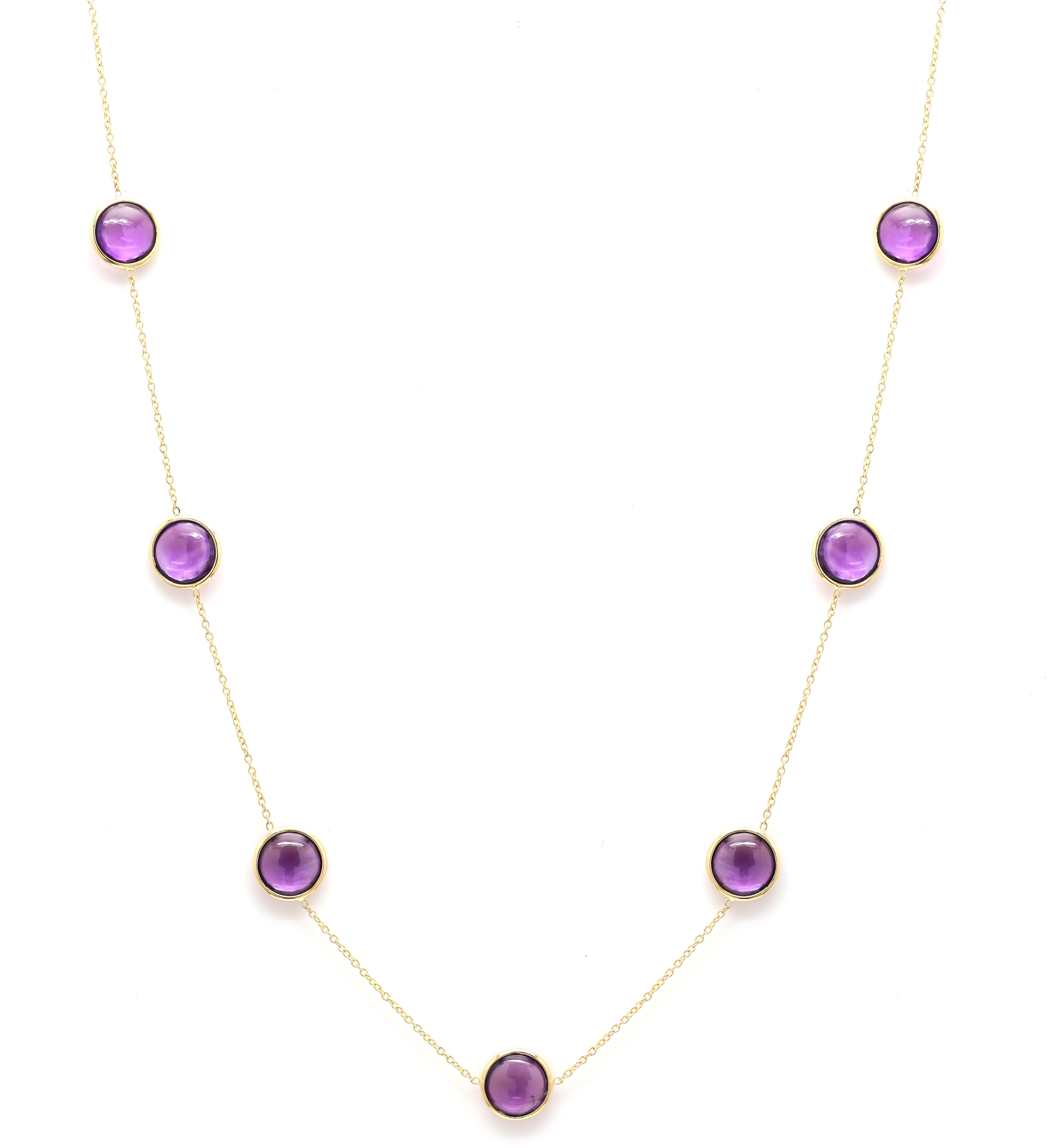 Modern 18 Karat Yellow Gold 16 CTW Amethyst Station Necklace, Thanksgiving Gift Women For Sale