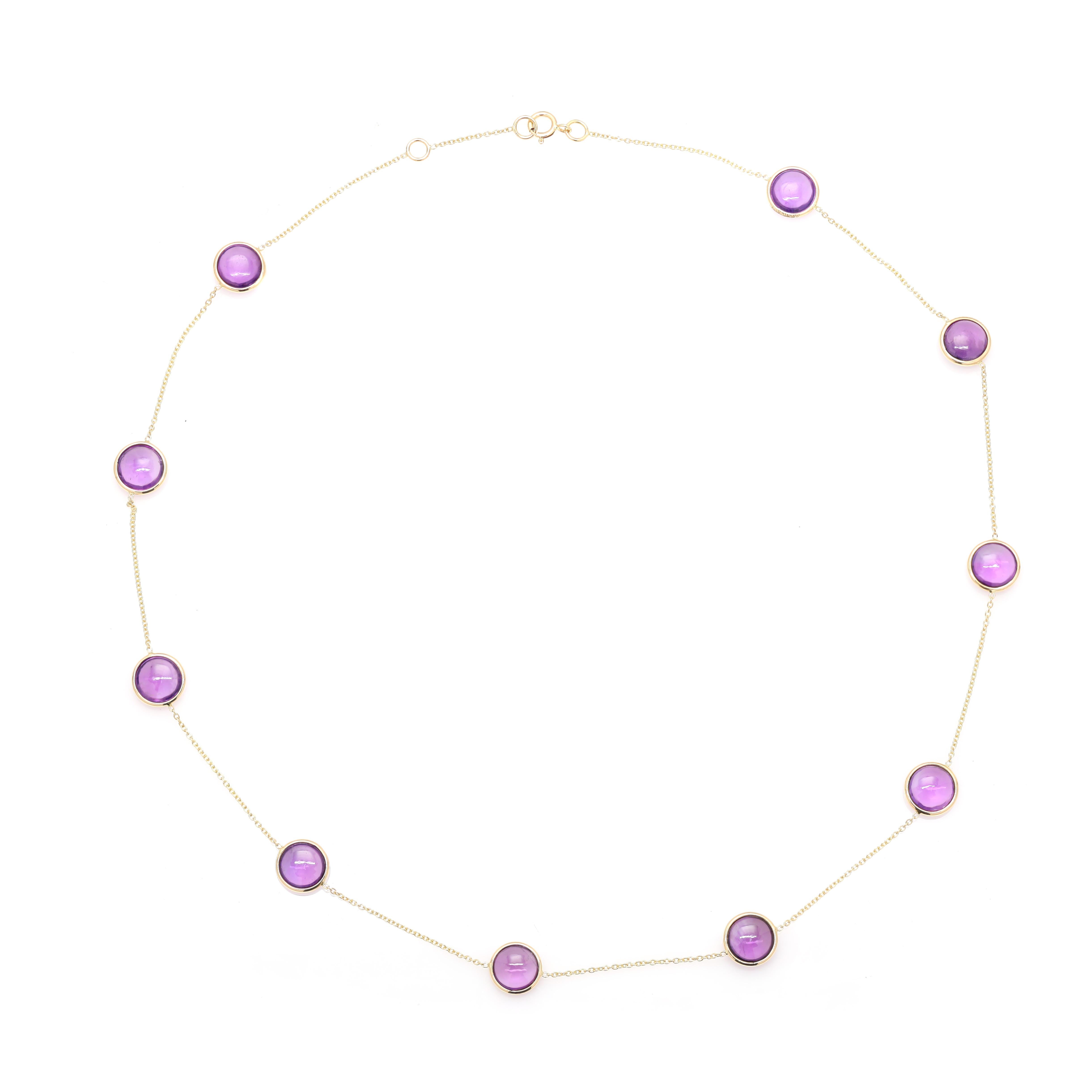 Round Cut 18 Karat Yellow Gold 16 CTW Amethyst Station Necklace, Thanksgiving Gift Women For Sale