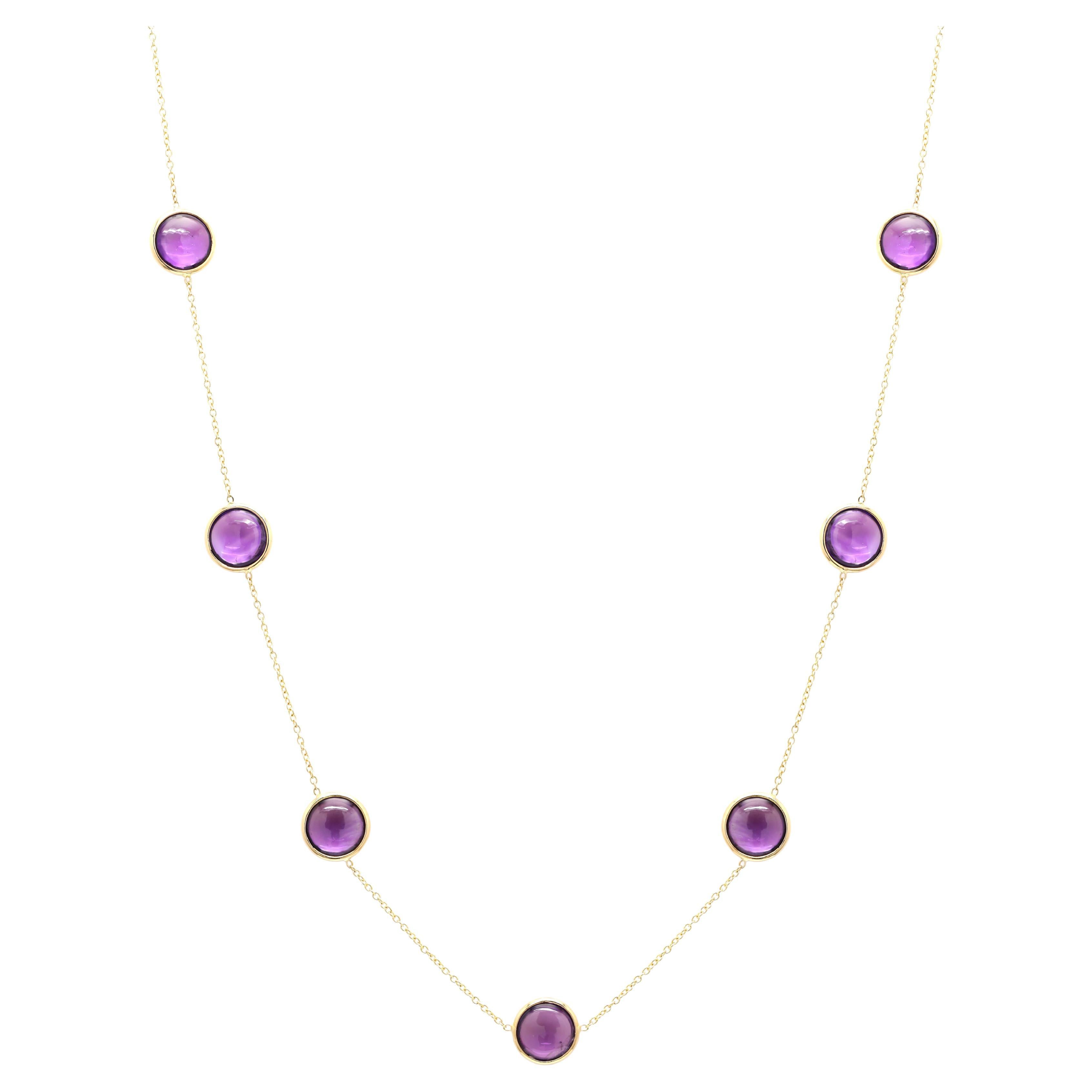 18 Karat Yellow Gold 16 CTW Amethyst Station Necklace, Thanksgiving Gift Women For Sale