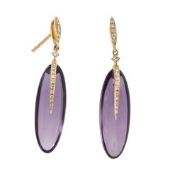18 Karat Yellow Gold 16.48 Cttw Amethyst and 0.12 Cttw Diamond Dangle Earrings