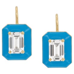 18 Karat Yellow Gold 1.66 Carat Rock Crystal Enamel Queen Earrings by Goshwara