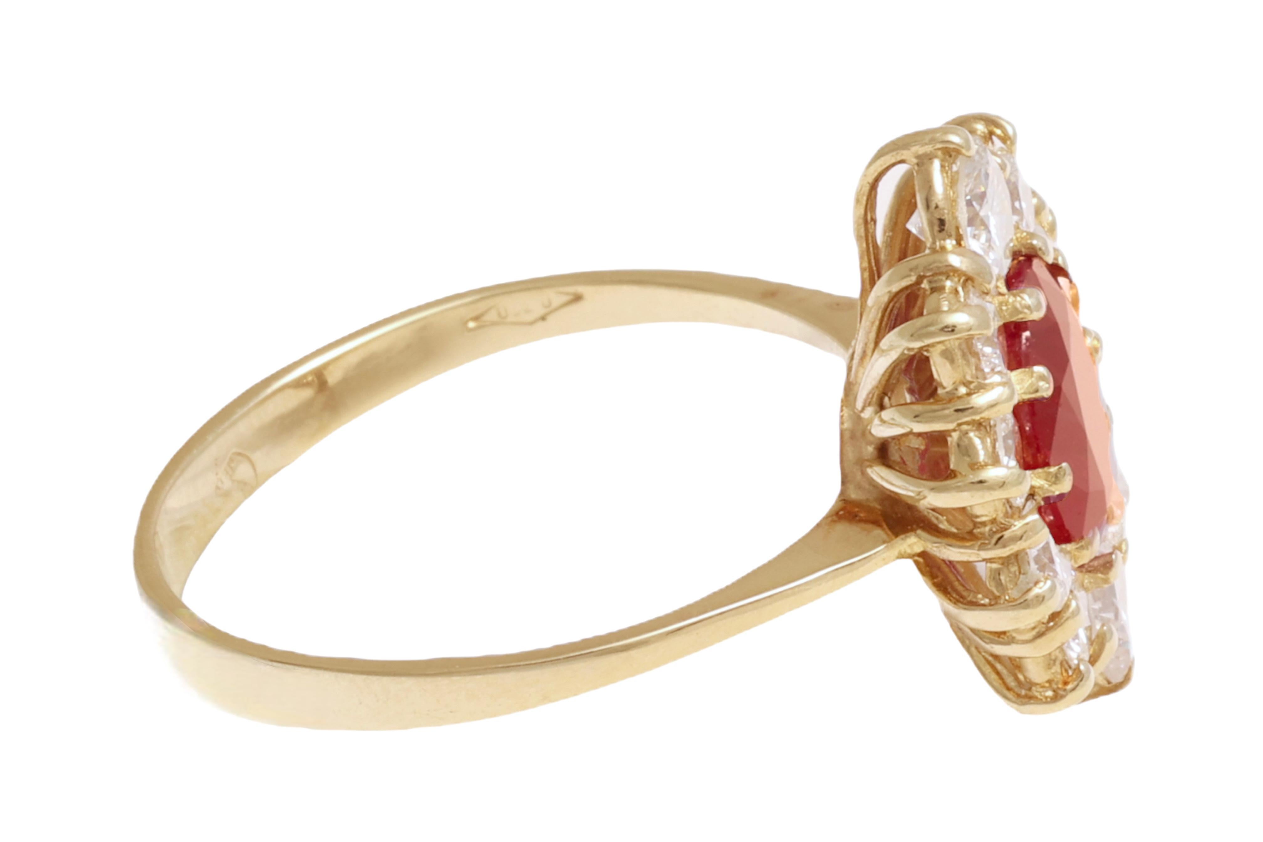 Artisan 18 Karat Yellow Gold 1.71 Carat Ruby Ring with Diamonds For Sale