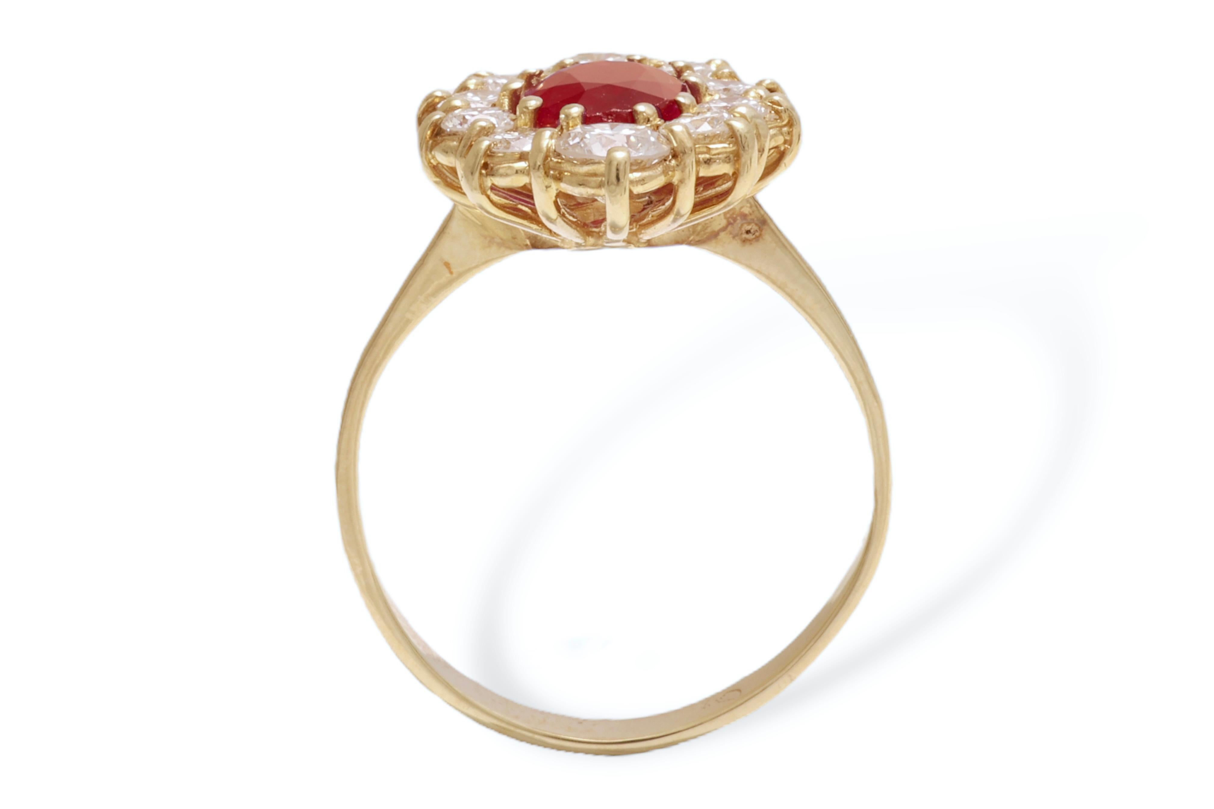 Women's 18 Karat Yellow Gold 1.71 Carat Ruby Ring with Diamonds For Sale