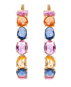 18 Karat Yellow Gold 17.42 Carat Multi-Color Sapphire Hoop Earrings