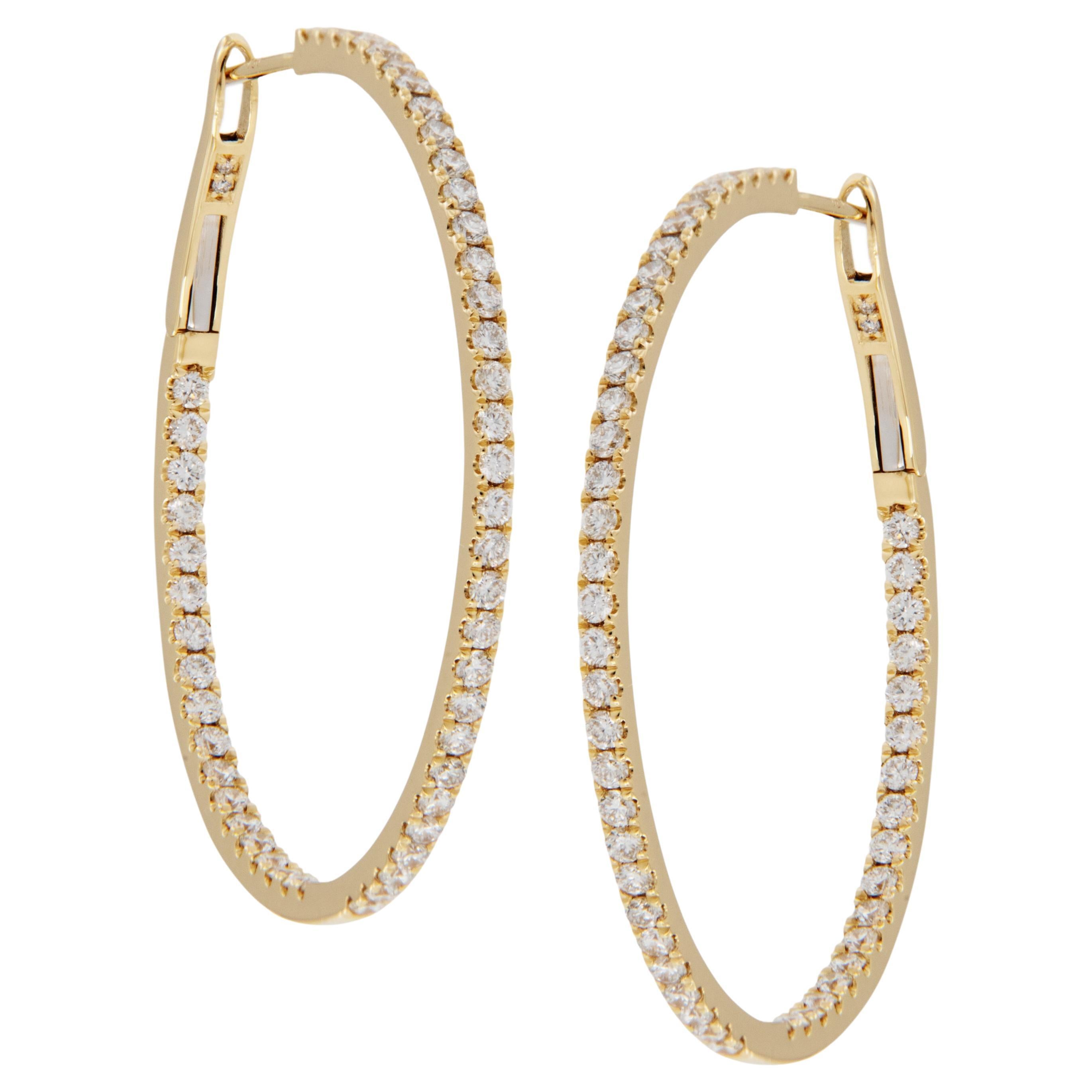 18 Karat Yellow Gold 1.76 Cttw Diamond Inside Outside Hoop Earrings