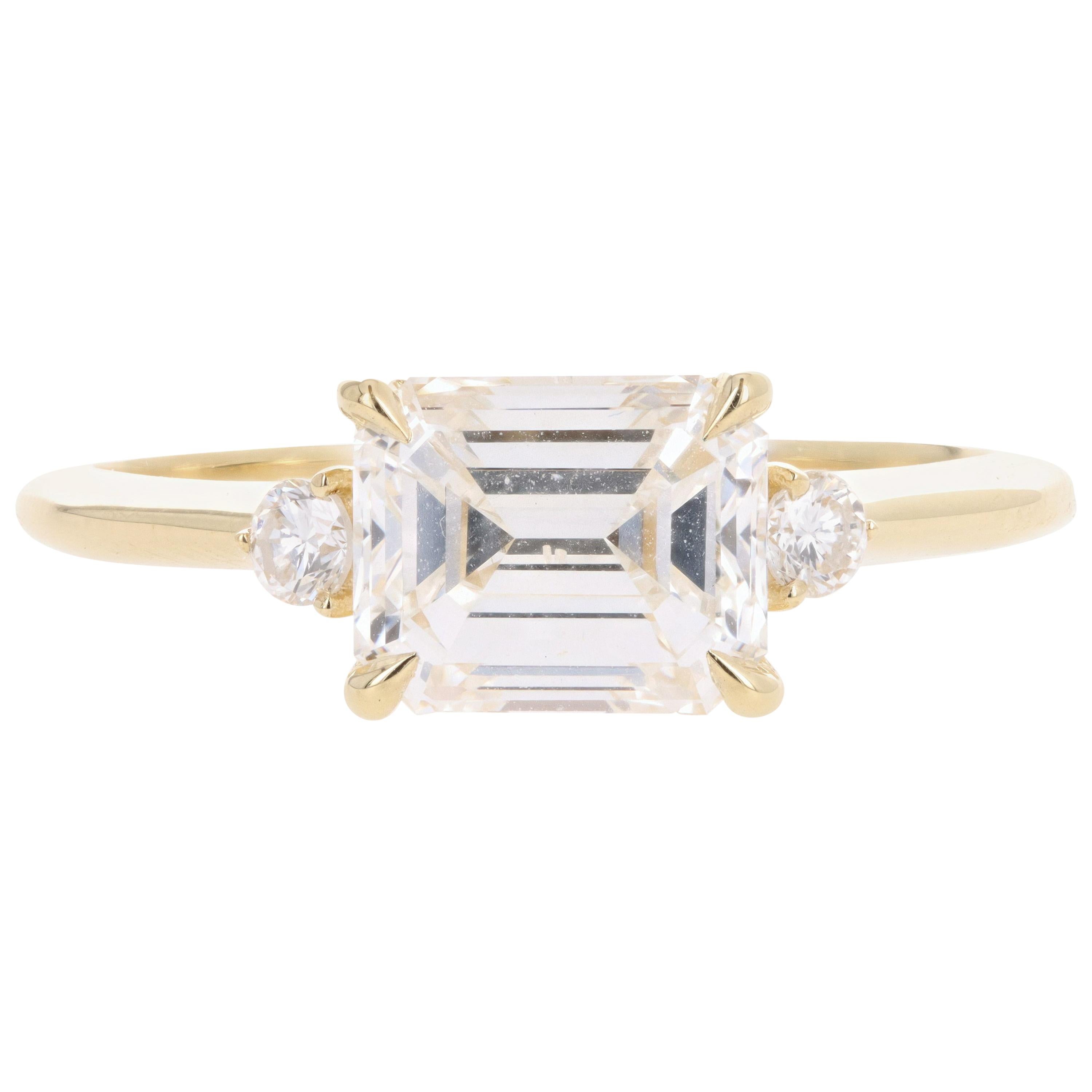 18 Karat Yellow Gold 1.77 Carat Emerald Cut Diamond Engagement Ring