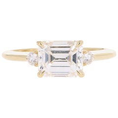 18 Karat Yellow Gold 1.77 Carat Emerald Cut Diamond Engagement Ring