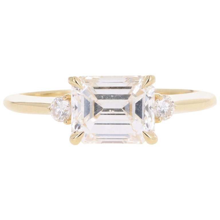 18 Karat Yellow Gold 1.77 Carat Emerald Cut Diamond Engagement Ring at ...