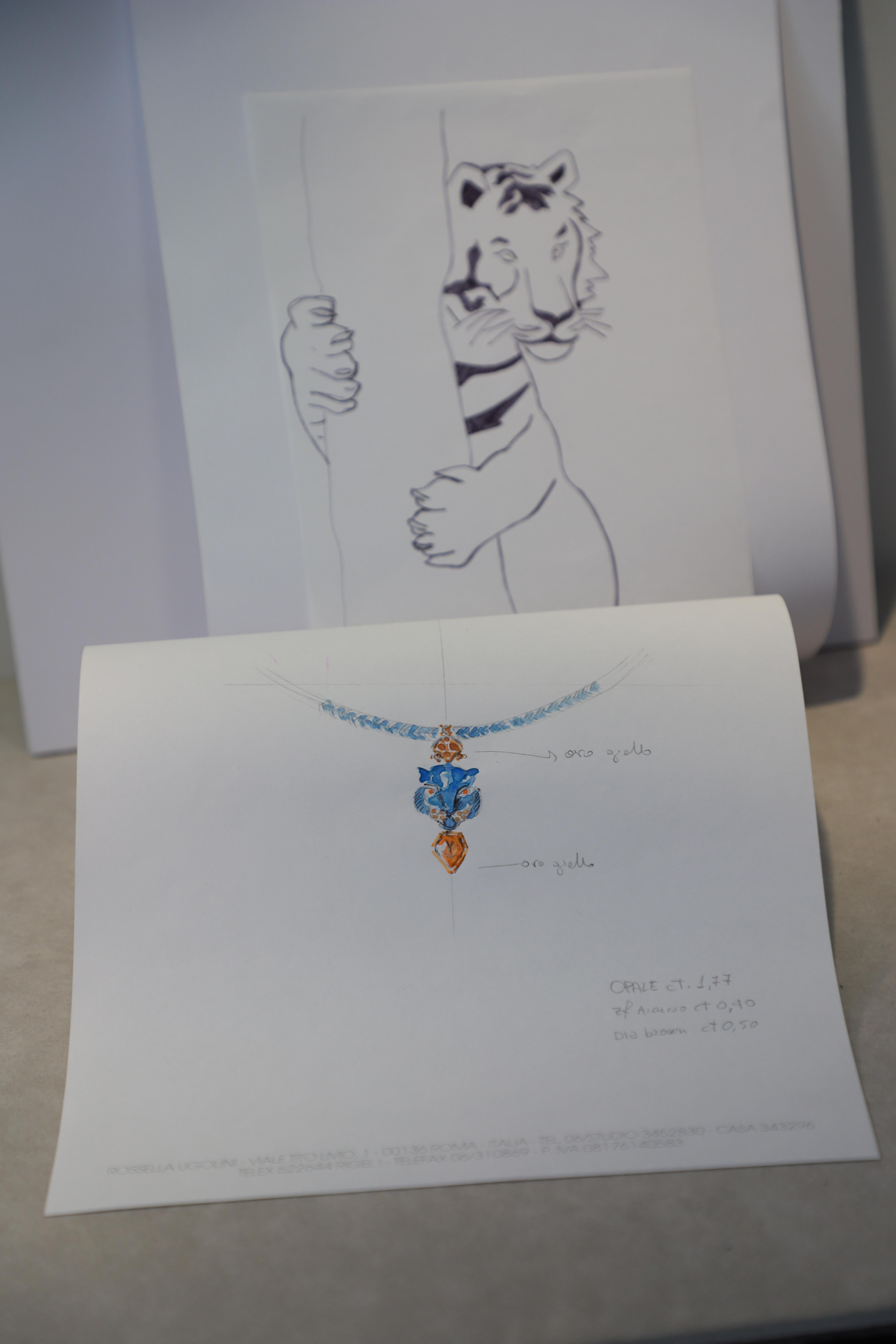 Rossella Ugolini Collier de tigre bleu en or jaune 18 carats et saphirs 0,40 carat en vente 2