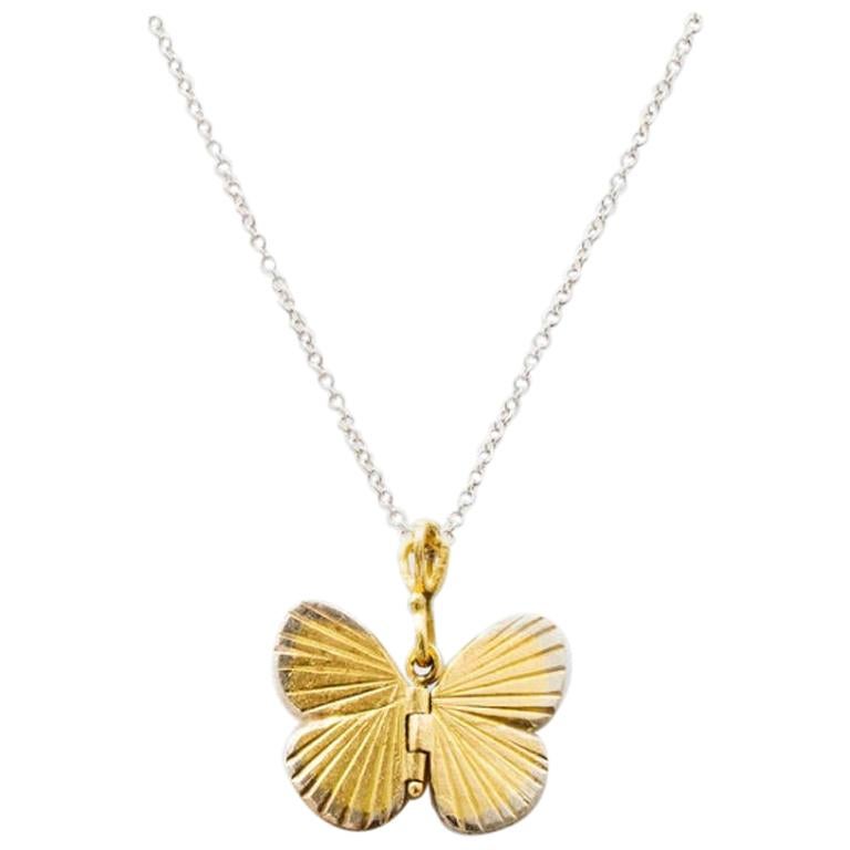 18 Karat Yellow Gold 18 Karat White Gold Baby Asterope Butterfly Necklace For Sale