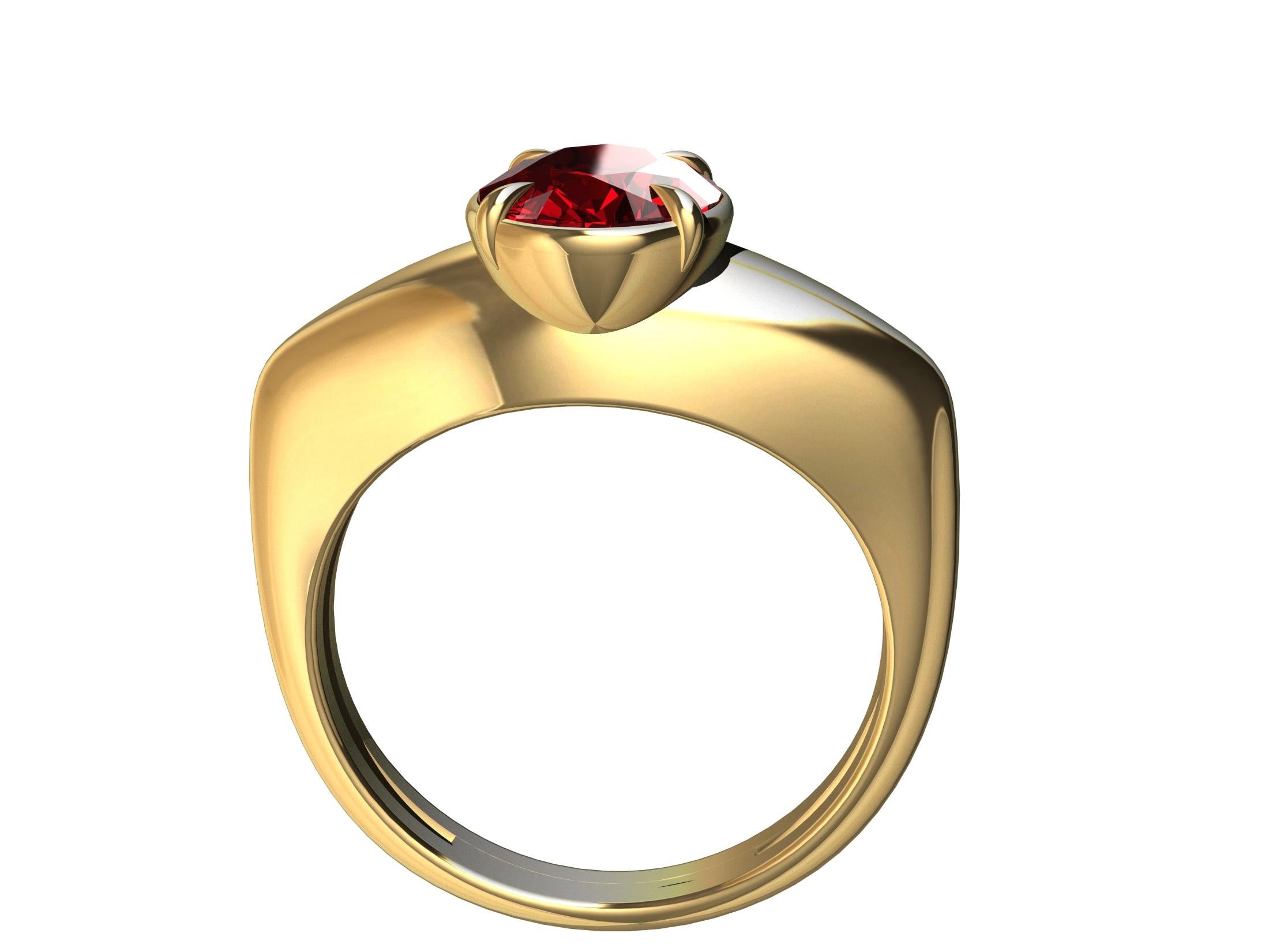 For Sale:  18 Karat Yellow Gold 1.98 Carat Ruby Sculpture Ring 7
