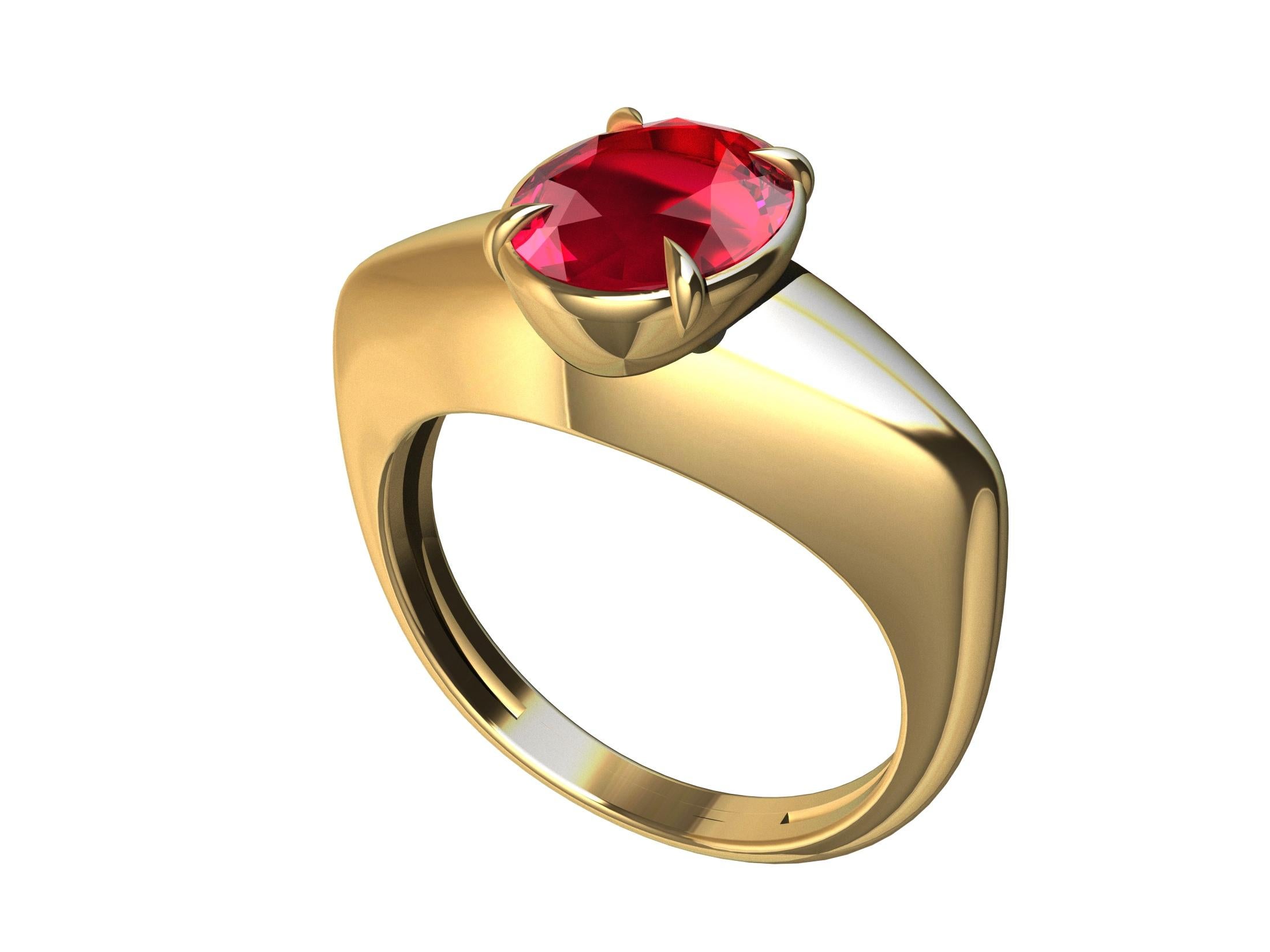 For Sale:  18 Karat Yellow Gold 1.98 Carat Ruby Sculpture Ring 8