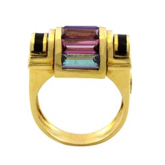 18 Karat Yellow Gold 1980s Multi-Color Gemstone Ring