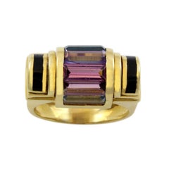 18 Karat Yellow Gold 1980s Multi-Color Gemstone Ring