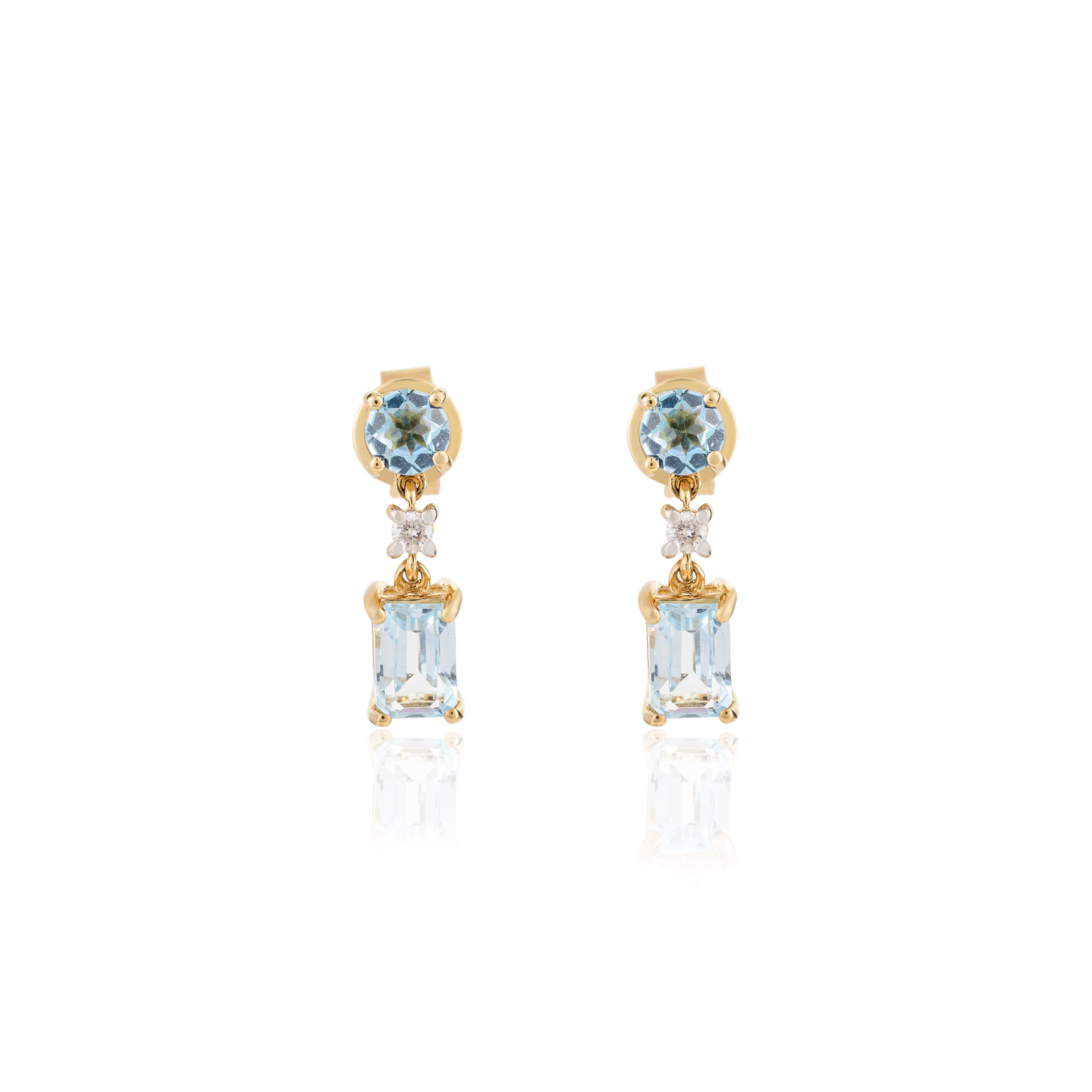 Orecchini a goccia di Topazio Blu da 2 carati in oro 18 carati, per fare un figurone con il tuo look. Per dare un tocco di classe al tuo look, ti servono degli orecchini pendenti. Questi orecchini creano un look scintillante e lussuoso con topazio a