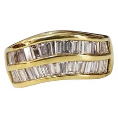 Vintage 18 Karat Yellow Gold 2-Row Diamond Baguette Channel Set Ring