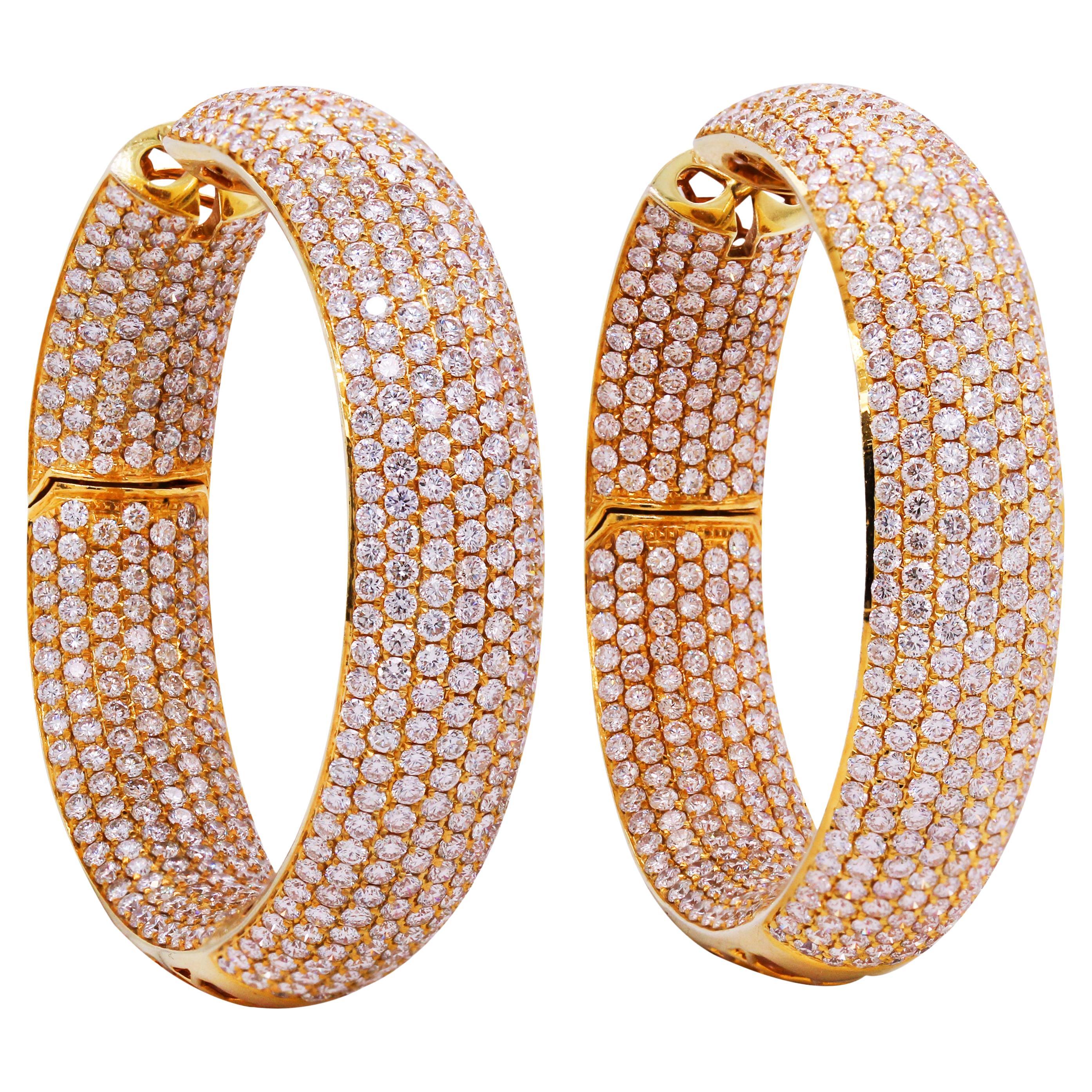 18K Yellow Gold 20 Carat Diamonds Inside-Out Hoop Earrings For Sale