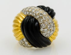 18 Karat Yellow Gold 2.00 Carat Diamond Onyx Swirl Ring