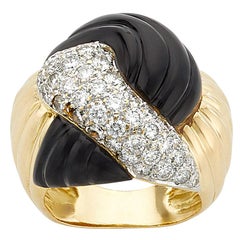18 Karat Yellow Gold 2.00 Carat Diamond Onyx Swirl Ring