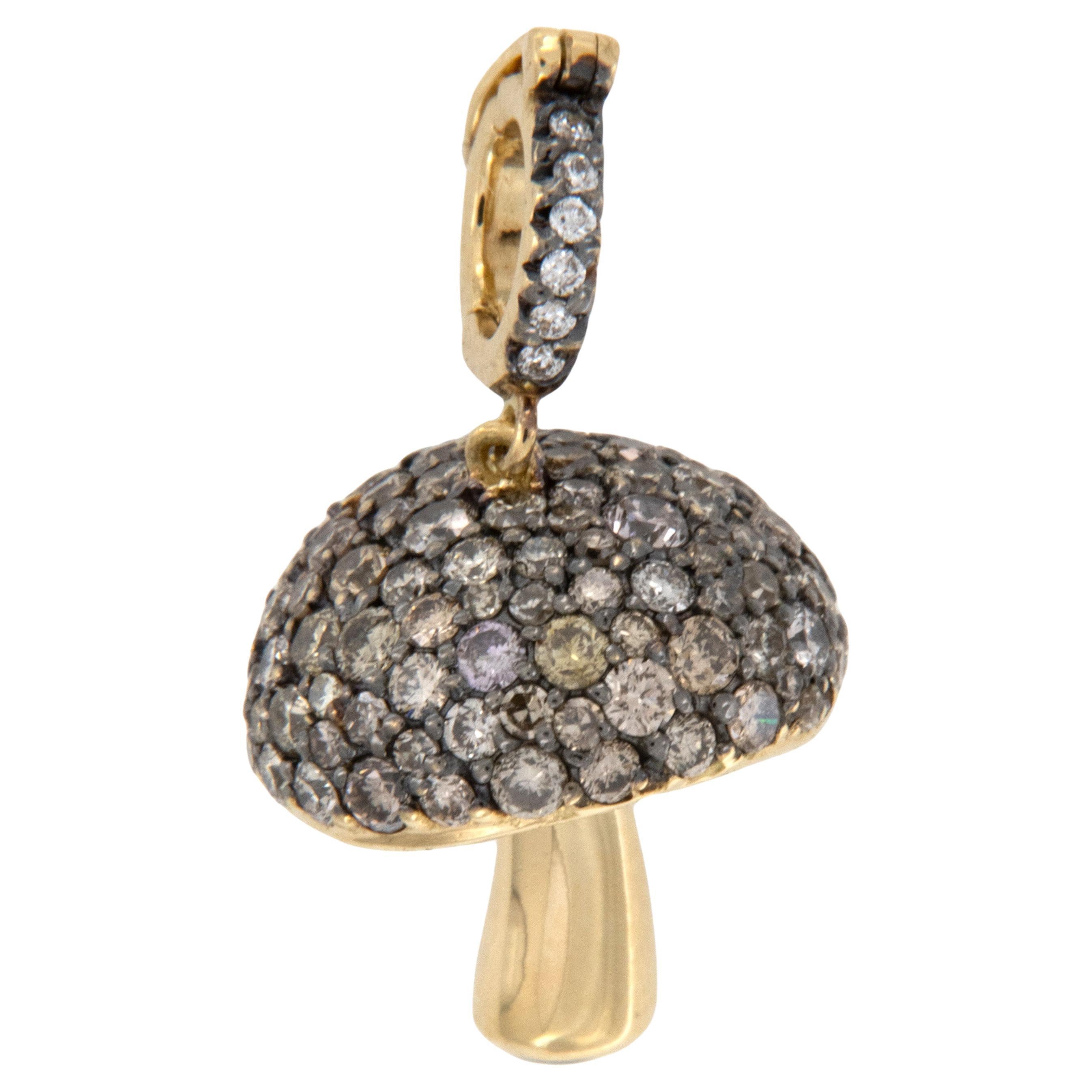 18 Karat Yellow Gold 2.00 Cttw Fancy Gray Diamond Mushroom Pendant Charm For Sale