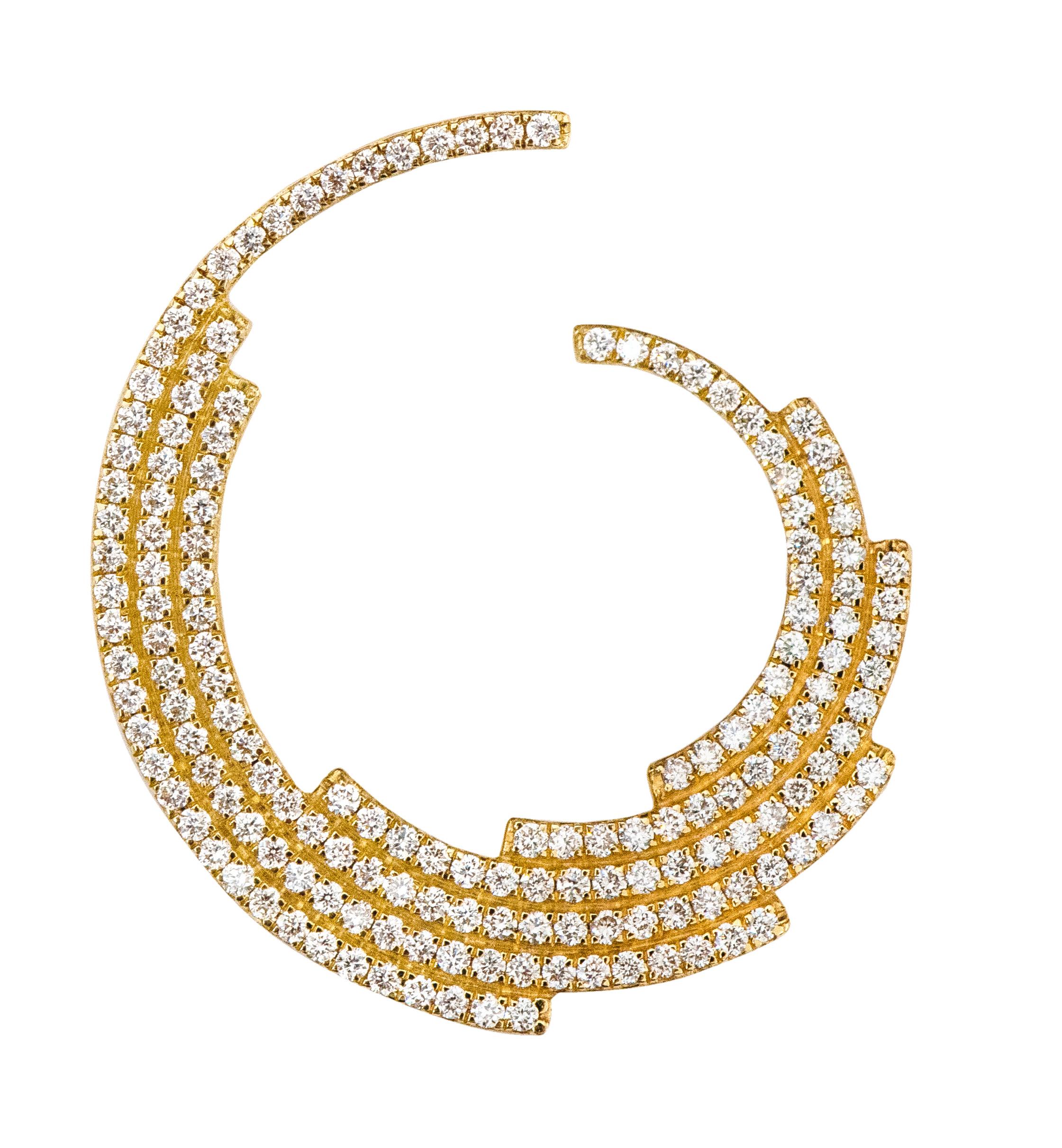 Women's 18 Karat Yellow Gold 2.03 Carat Diamond Contemporary Modified-Hoop Earrings For Sale