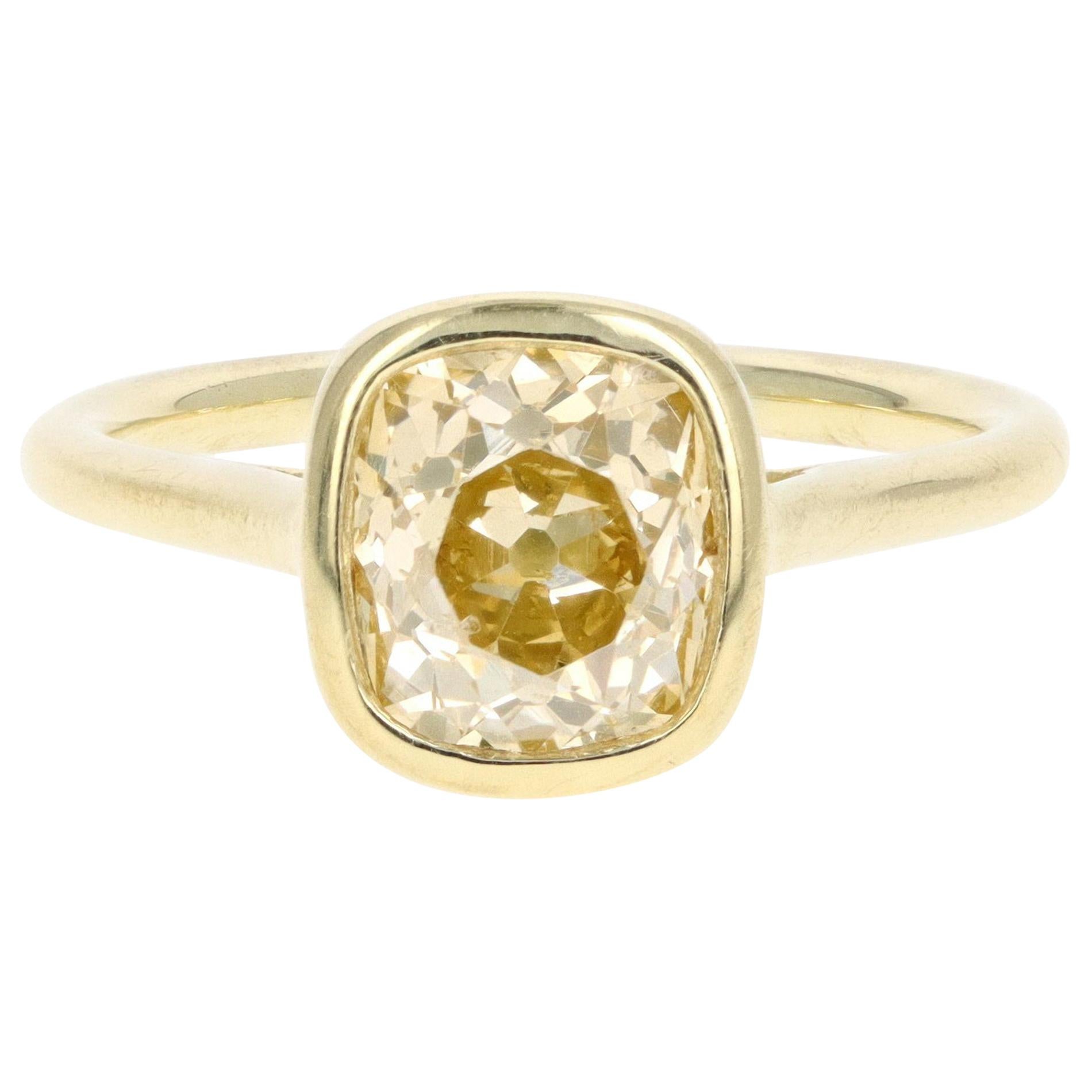 18 Karat Yellow Gold 2.05 Carat Old Mine Cut Champagne Diamond Engagement Ring