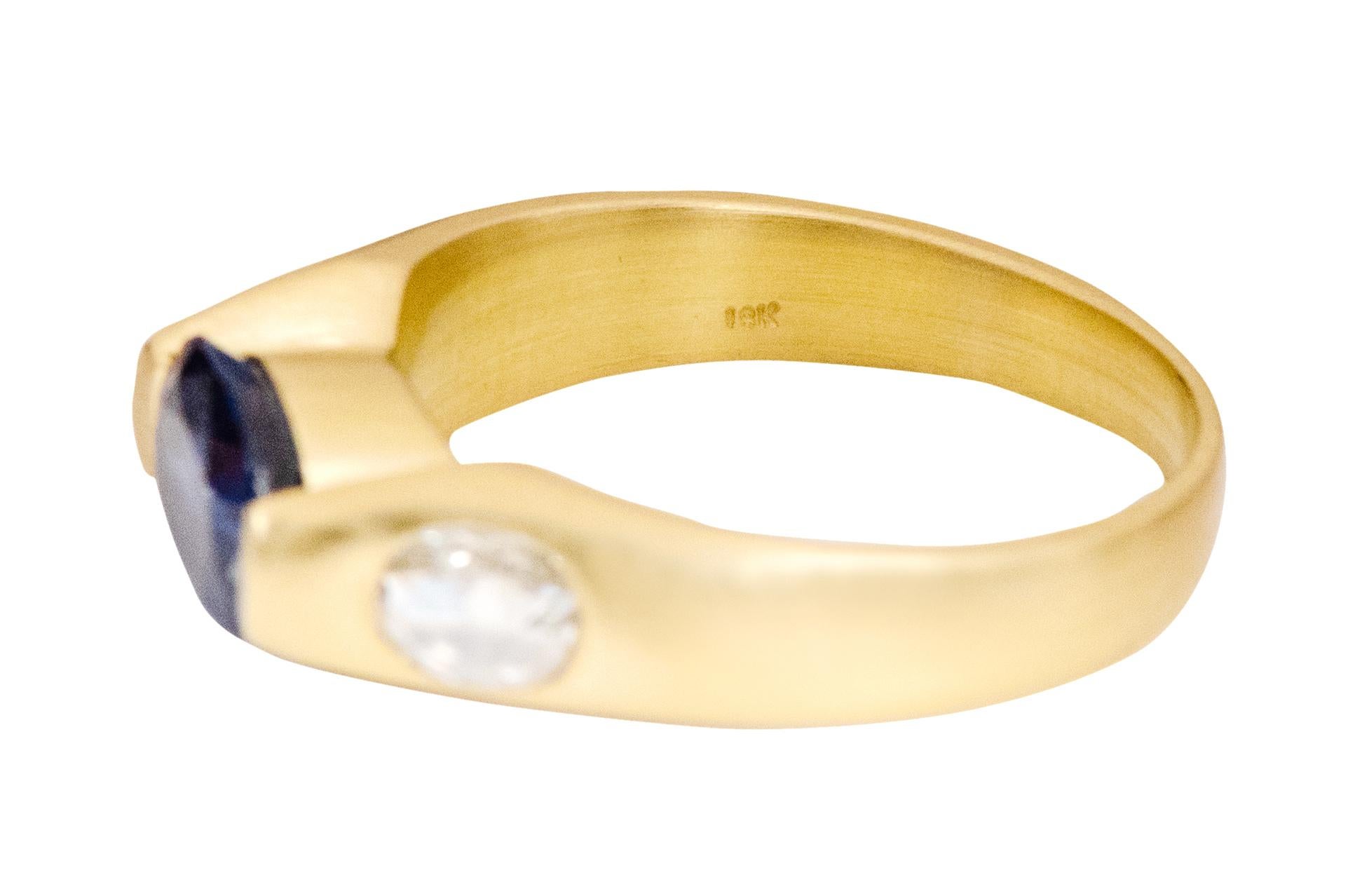 Oval Cut 18 Karat Yellow Gold 2.07 Carat Sapphire and Diamond Three-Stone Ring For Sale