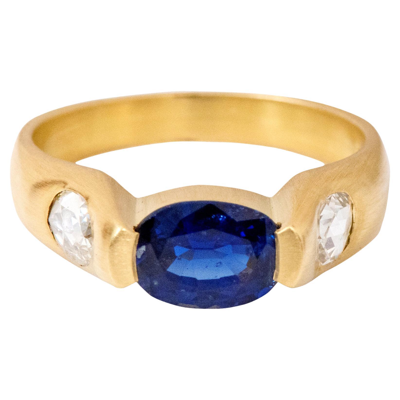 18 Karat Yellow Gold 2.07 Carat Sapphire and Diamond Three-Stone Ring