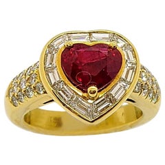 18 Karat Yellow Gold, 2.09 Carat Ruby Heart and 1.17 Carat Diamond Ring